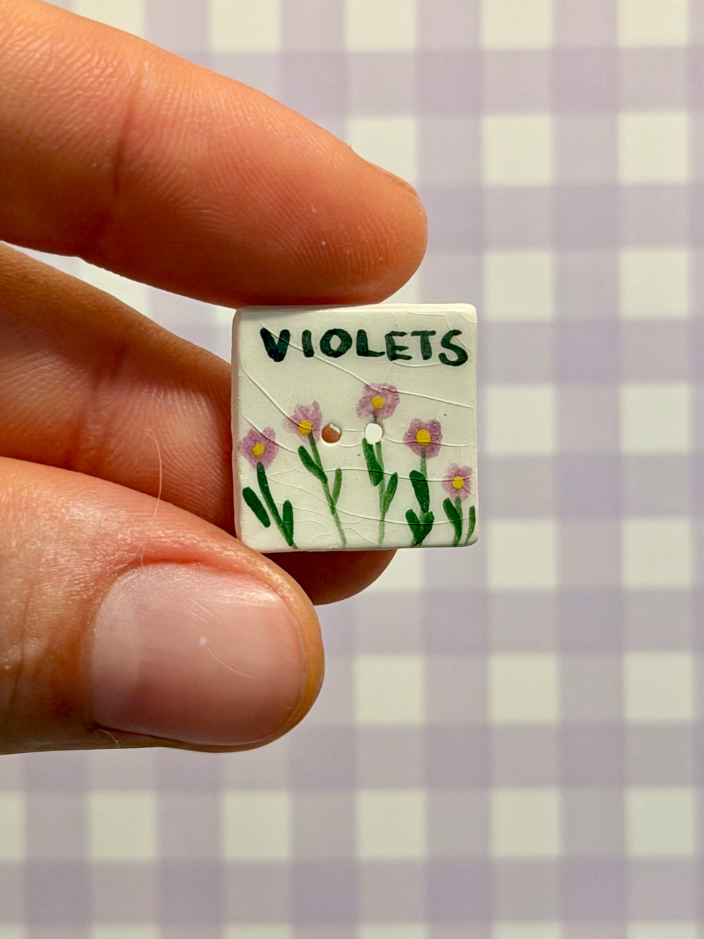Handmade Ceramic Button for Cross Stitch – Violets