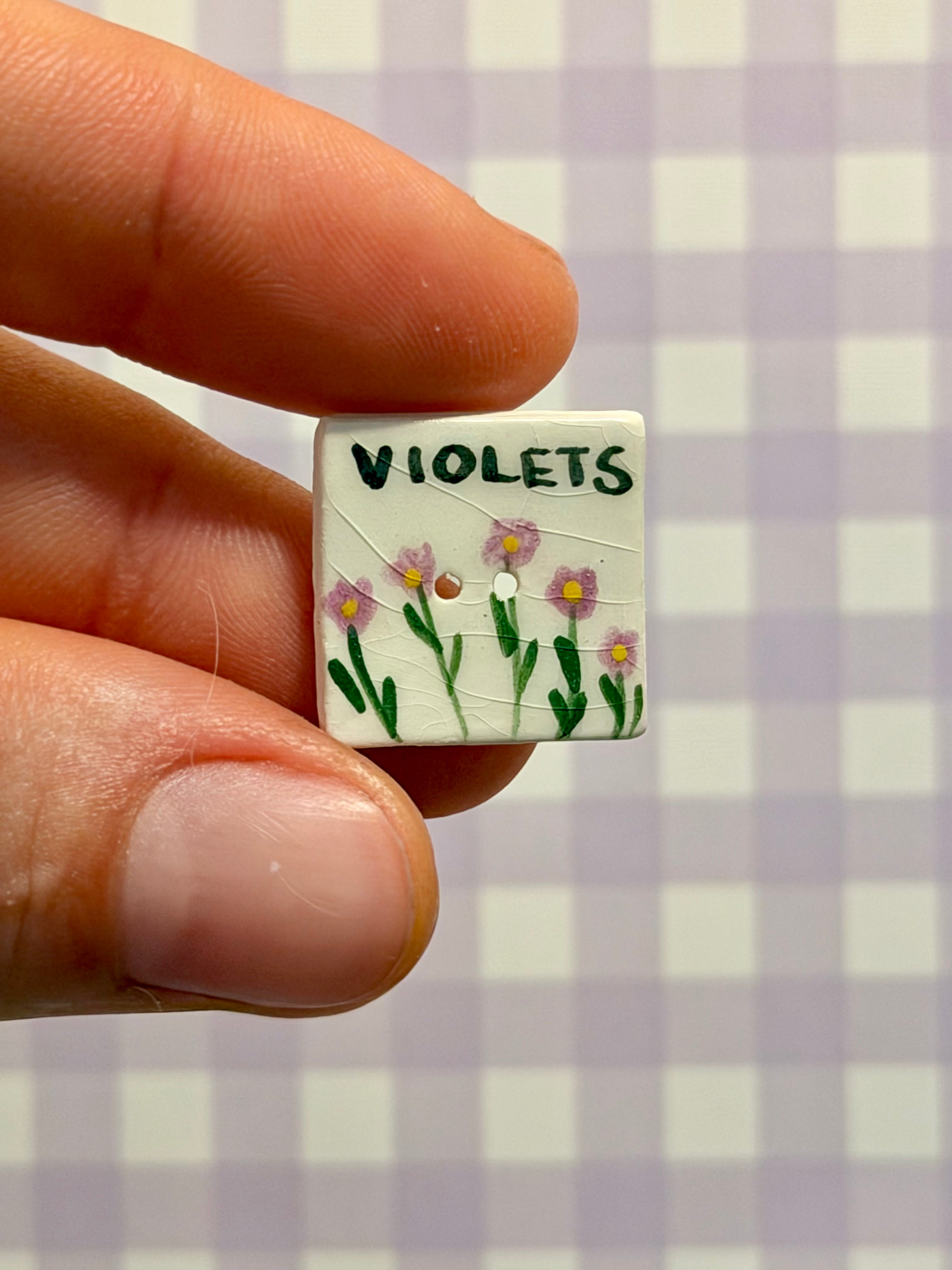 Handmade Ceramic Button for Cross Stitch – Violets