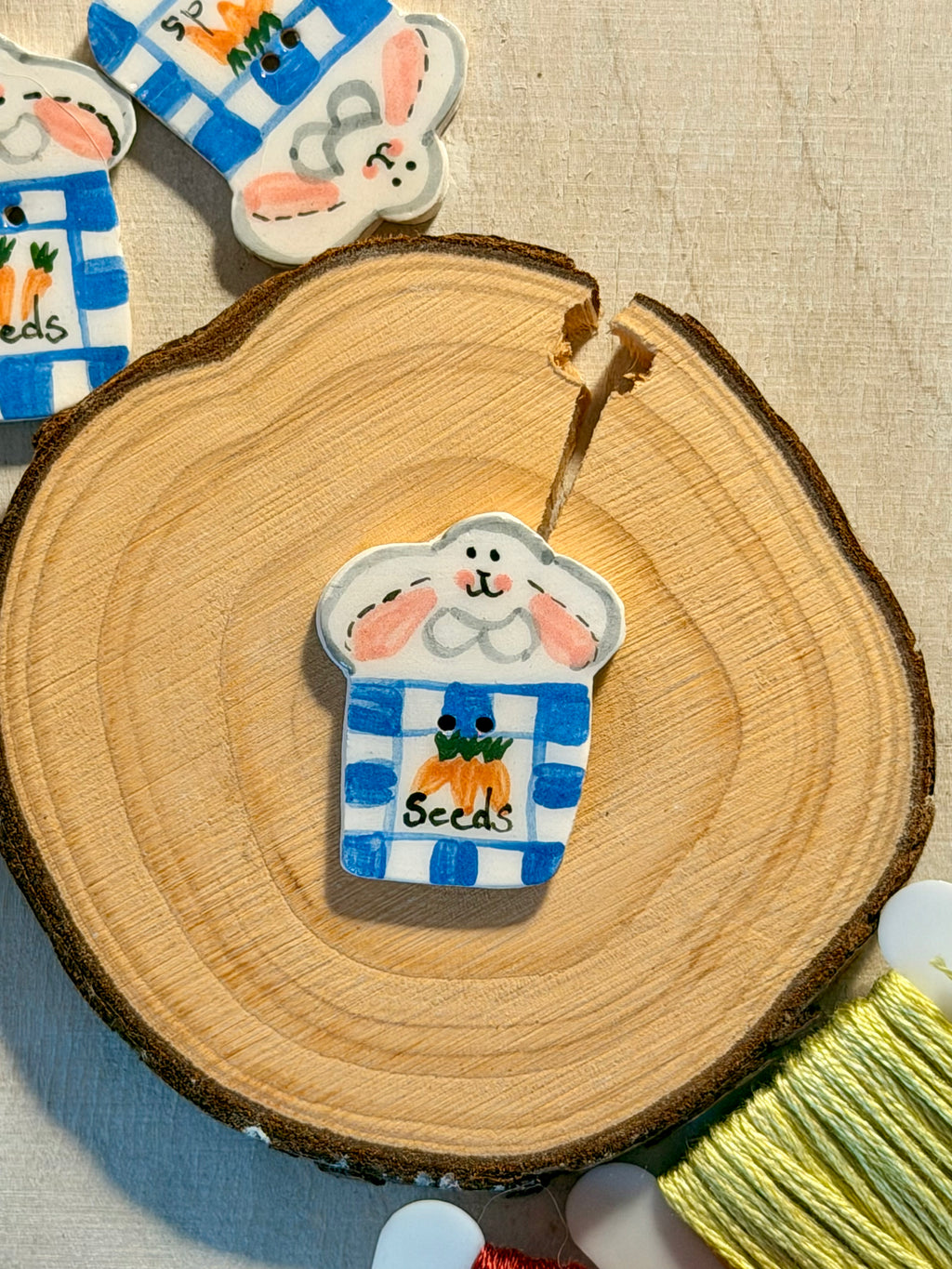 Handmade Ceramic Button for Cross Stitch – Bunny Seeds