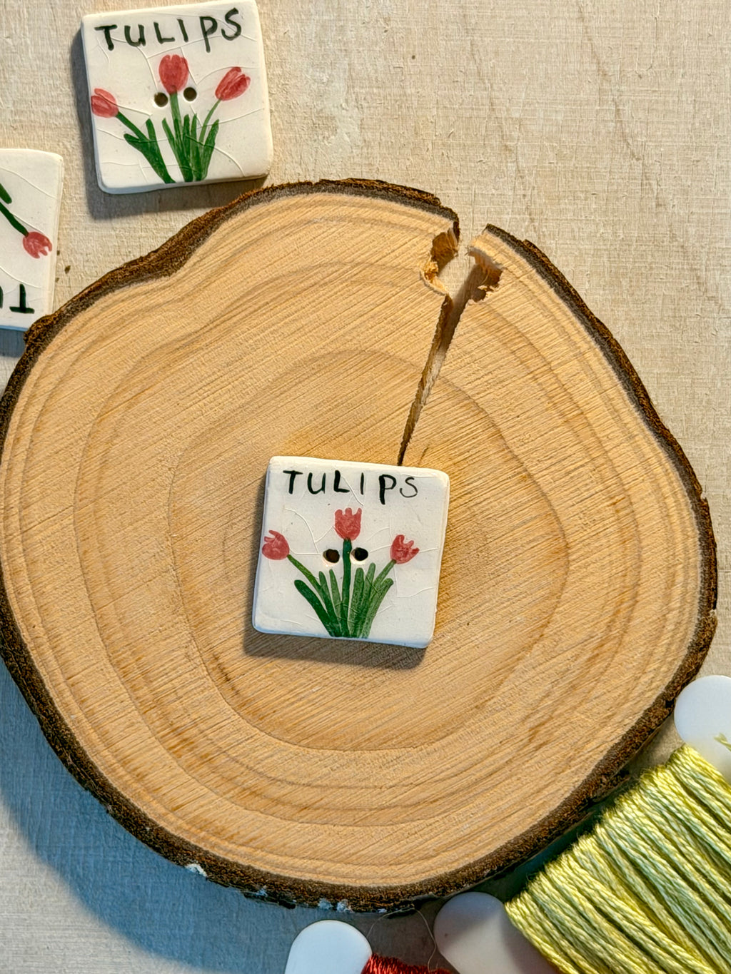Handmade Ceramic Button for Cross Stitch – Tulips