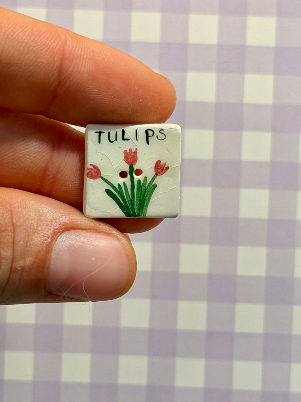 Handmade Ceramic Button for Cross Stitch – Tulips