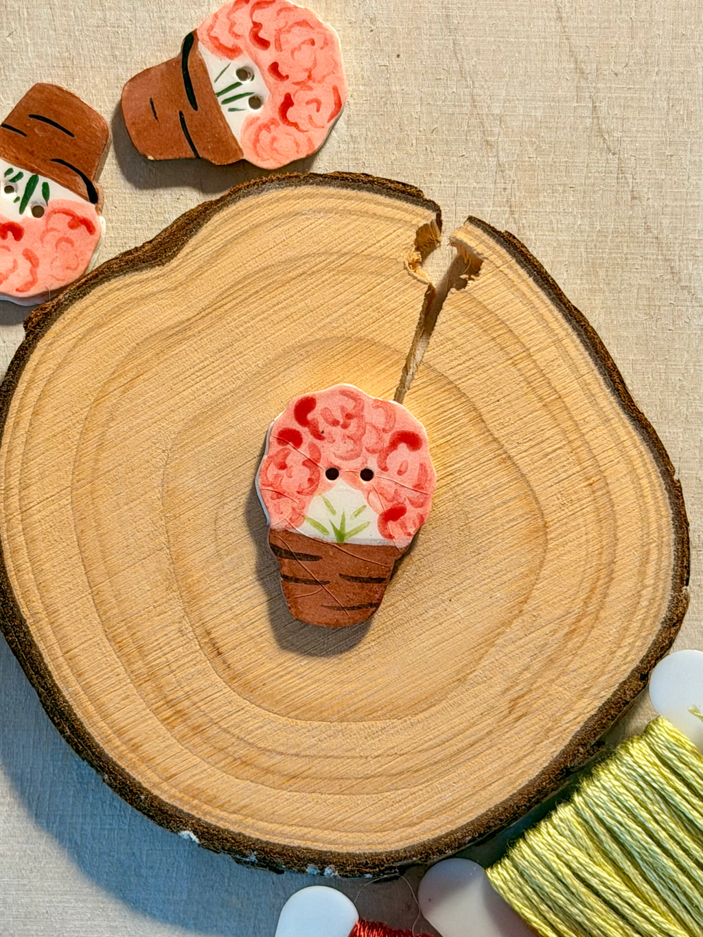 Handmade Ceramic Button for Cross Stitch – Geranium