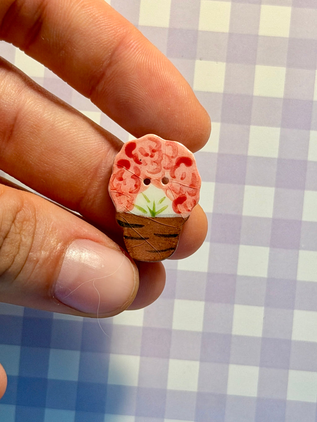 Handmade Ceramic Button for Cross Stitch – Geranium