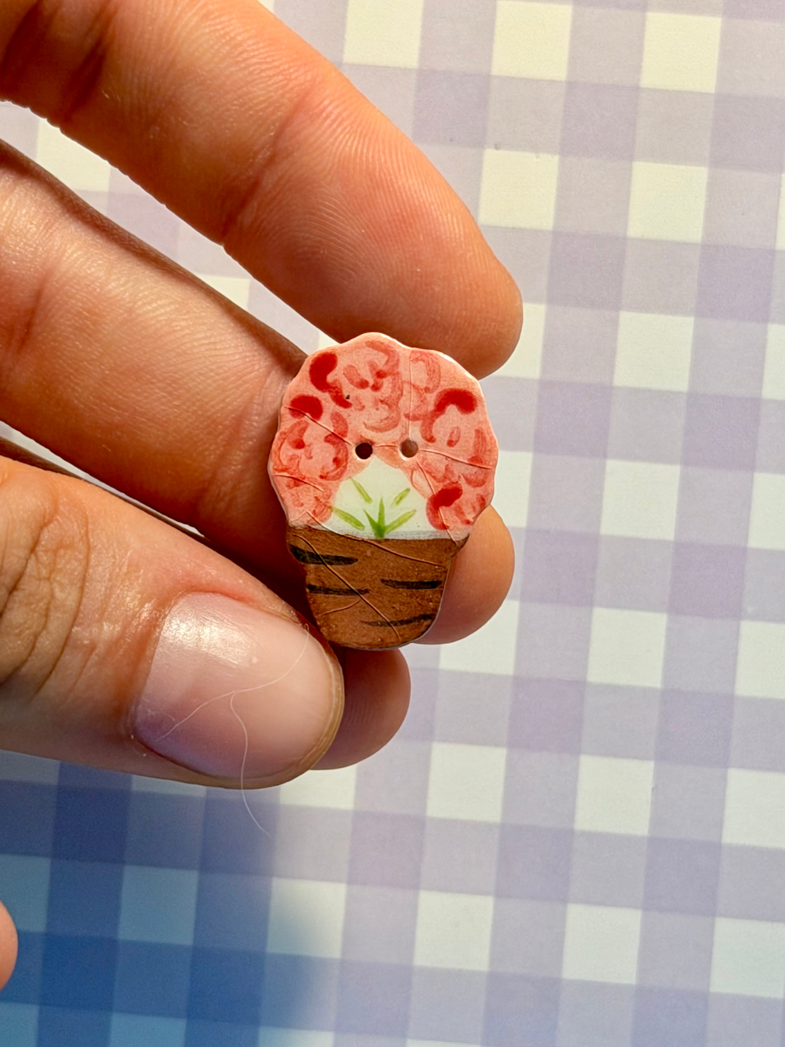 Handmade Ceramic Button for Cross Stitch – Geranium