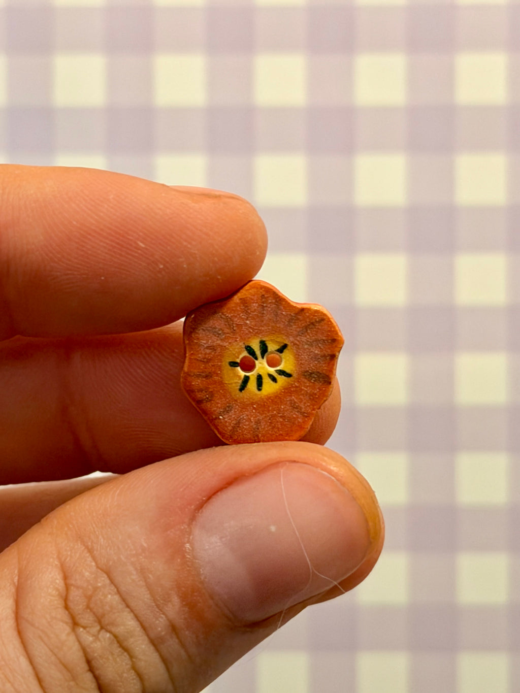 Handmade Ceramic Button for Cross Stitch – Orange Flower
