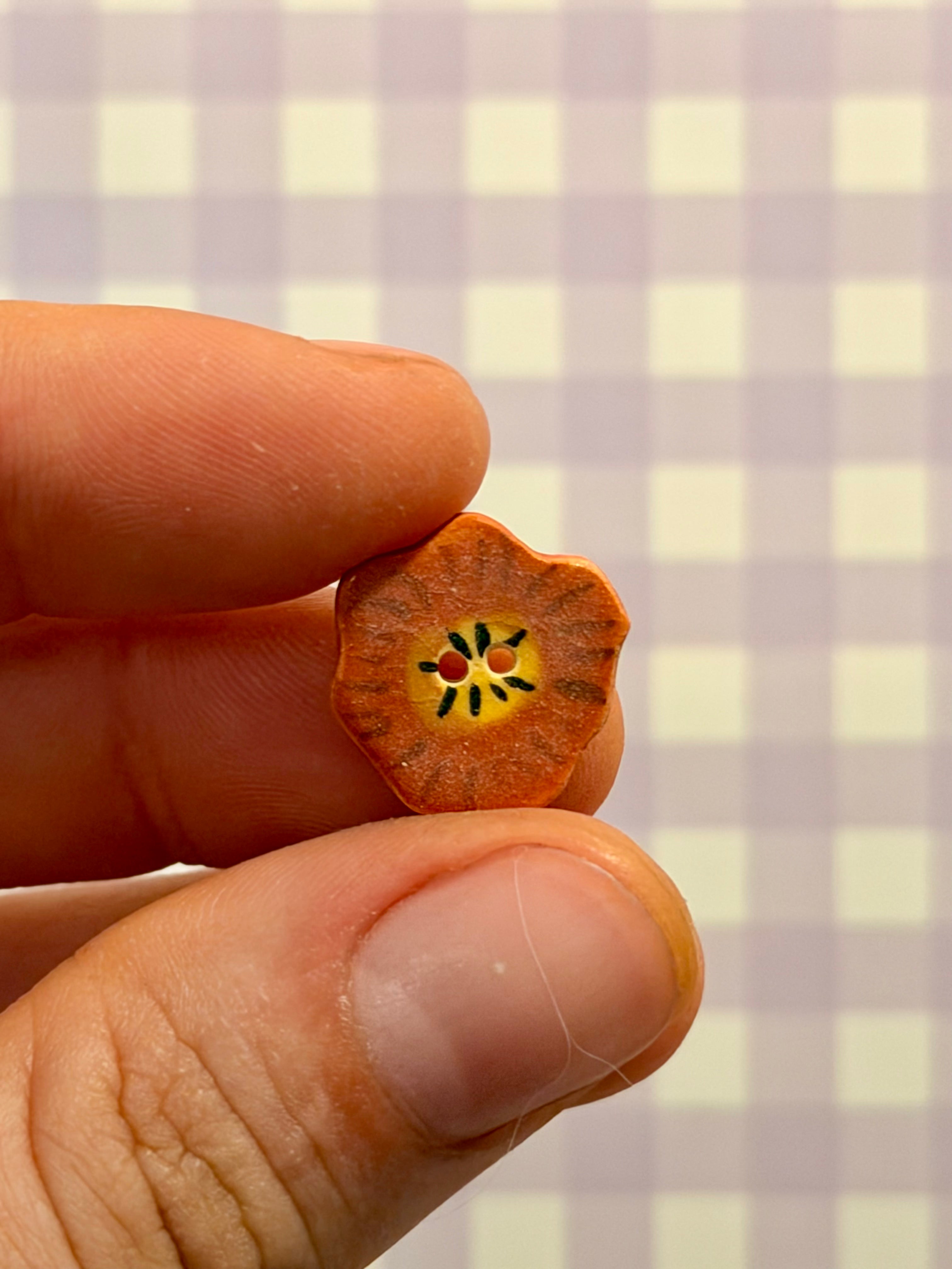 Handmade Ceramic Button for Cross Stitch – Orange Flower