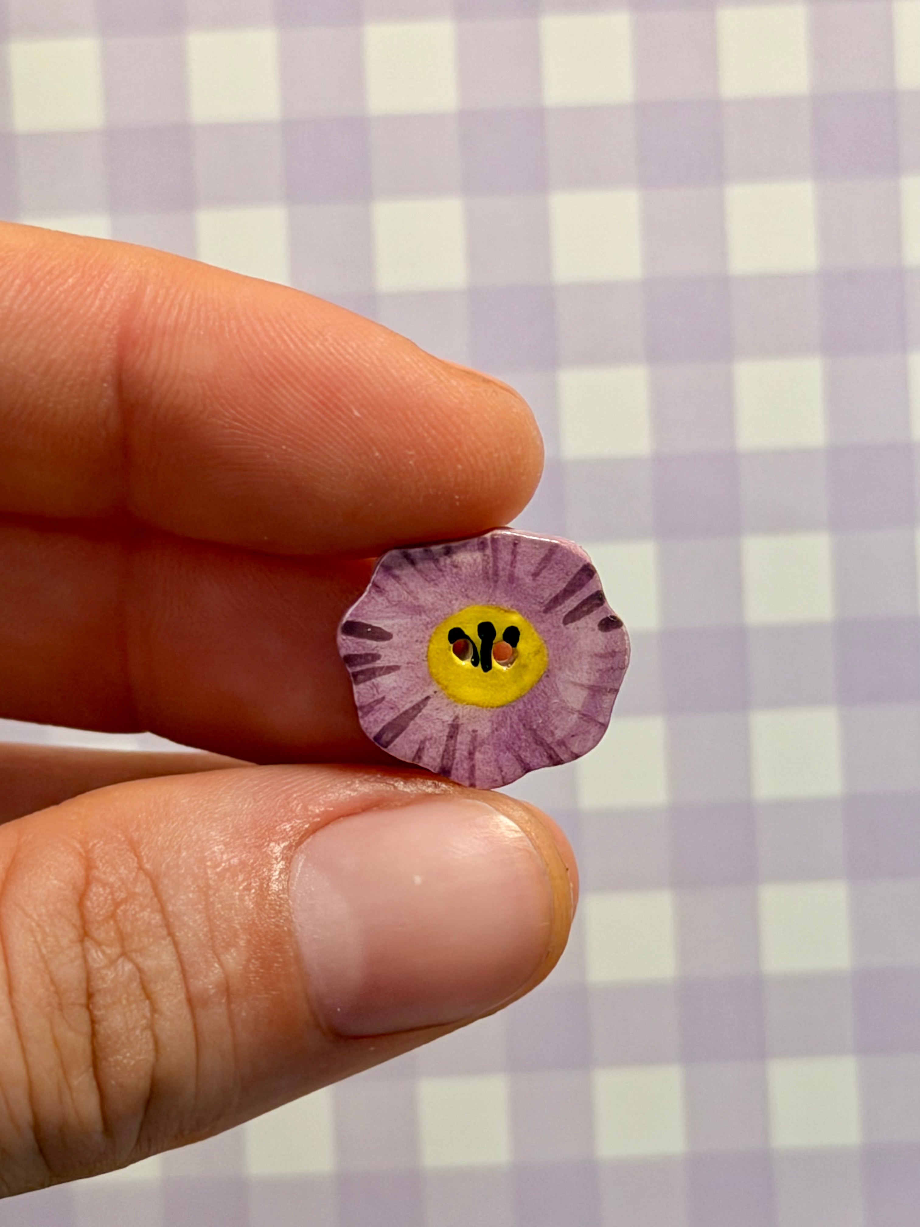 Handmade Ceramic Button for Cross Stitch – Violet Flower