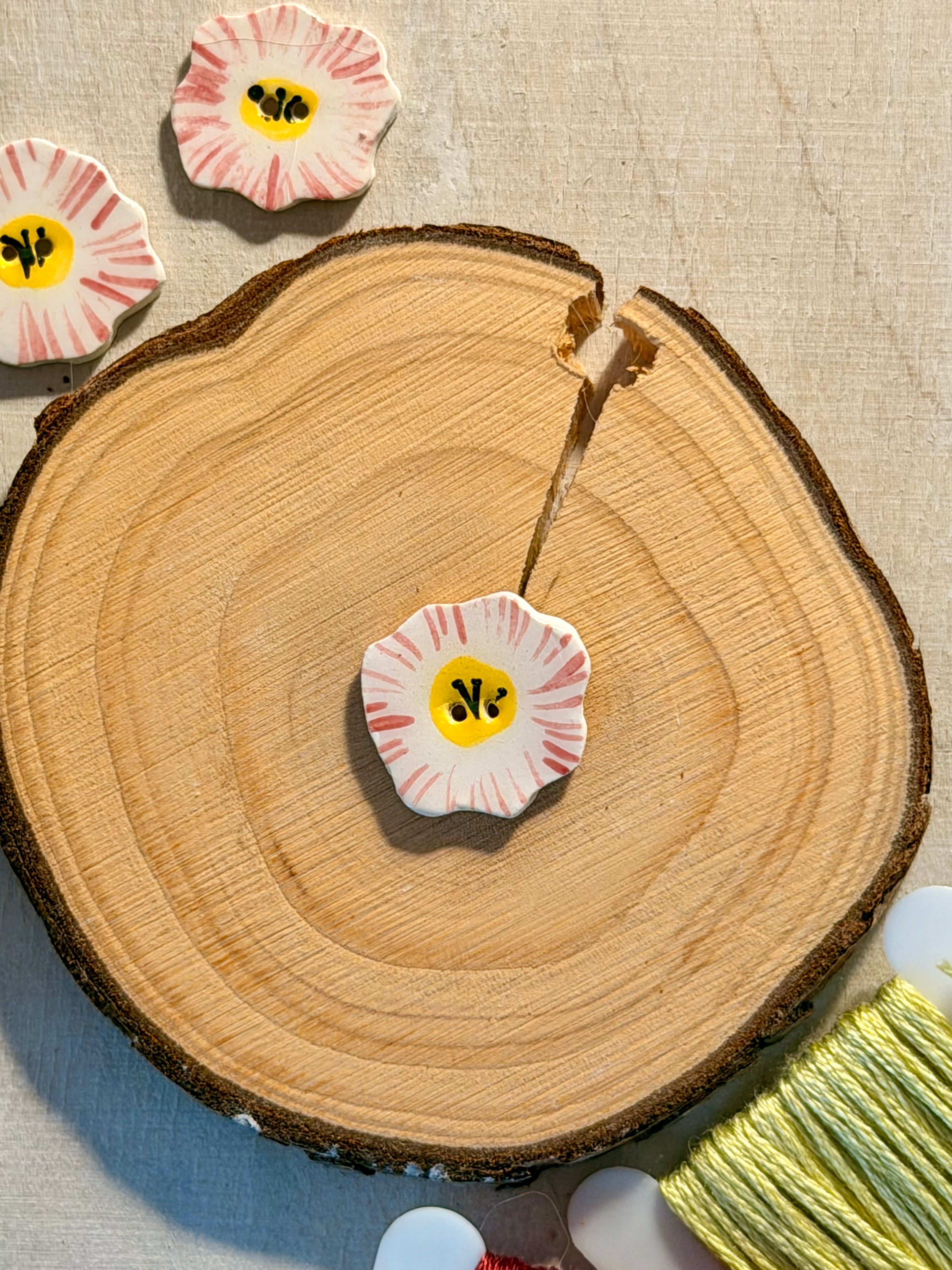 Handmade Ceramic Button for Cross Stitch – White Flower