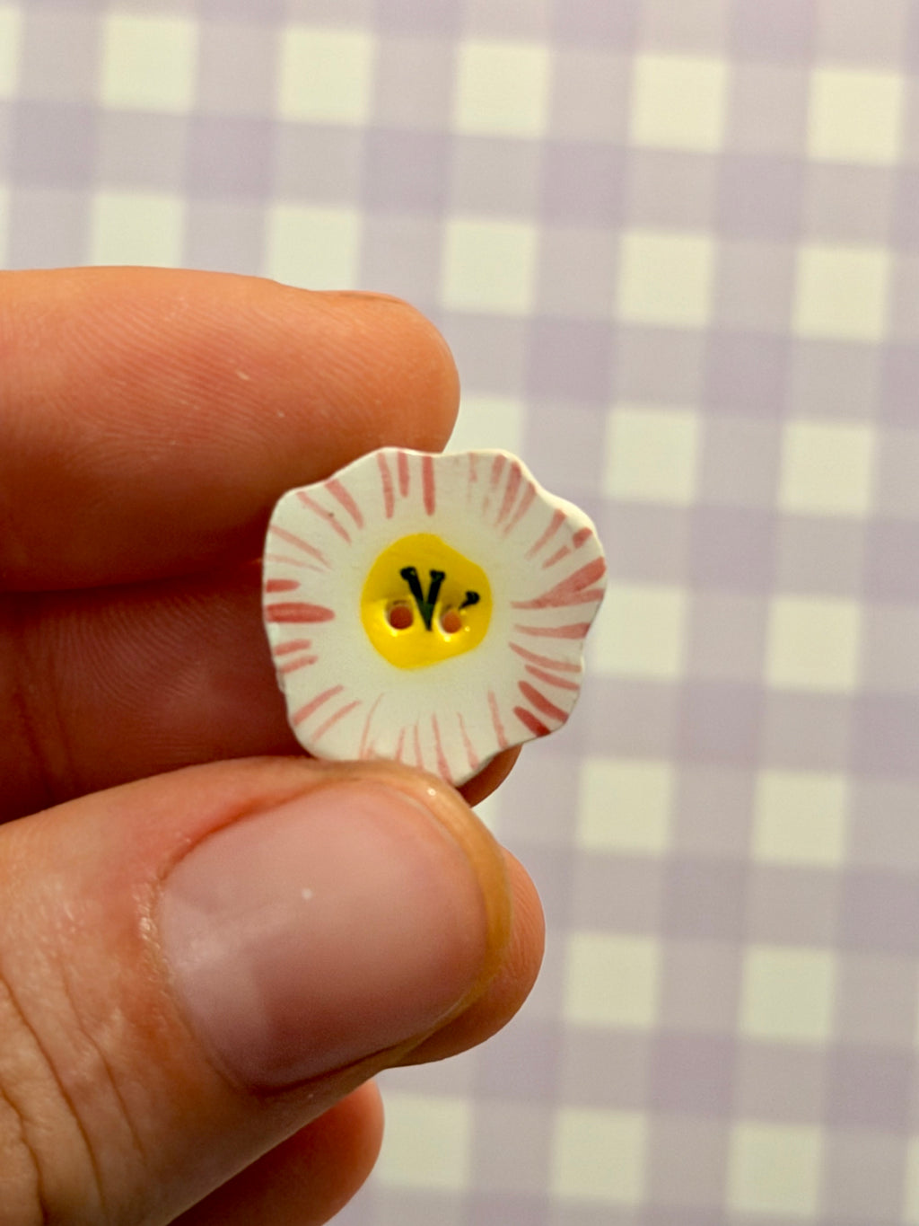 Handmade Ceramic Button for Cross Stitch – White Flower