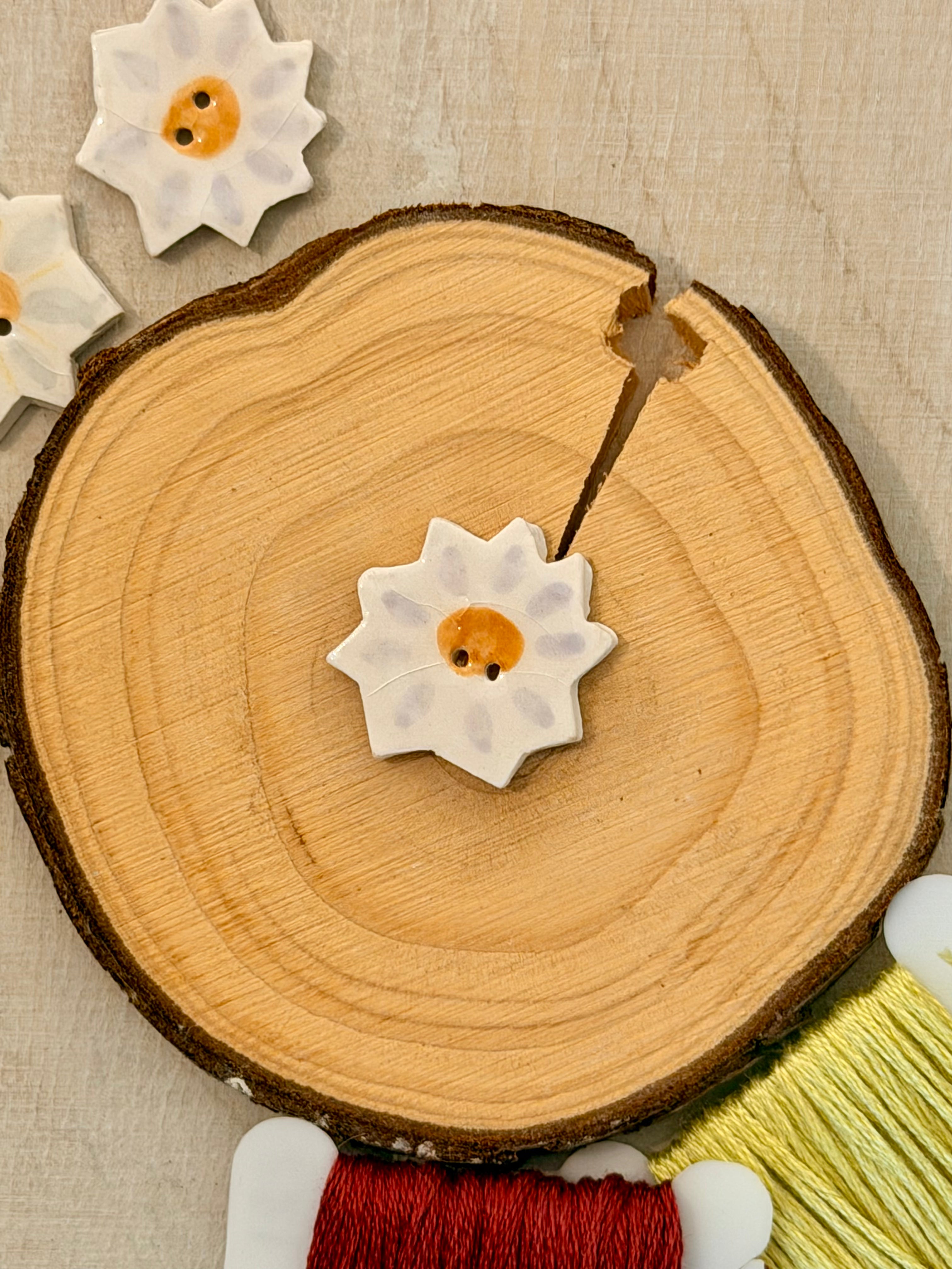Handmade Ceramic Button for Cross Stitch – Camellia
