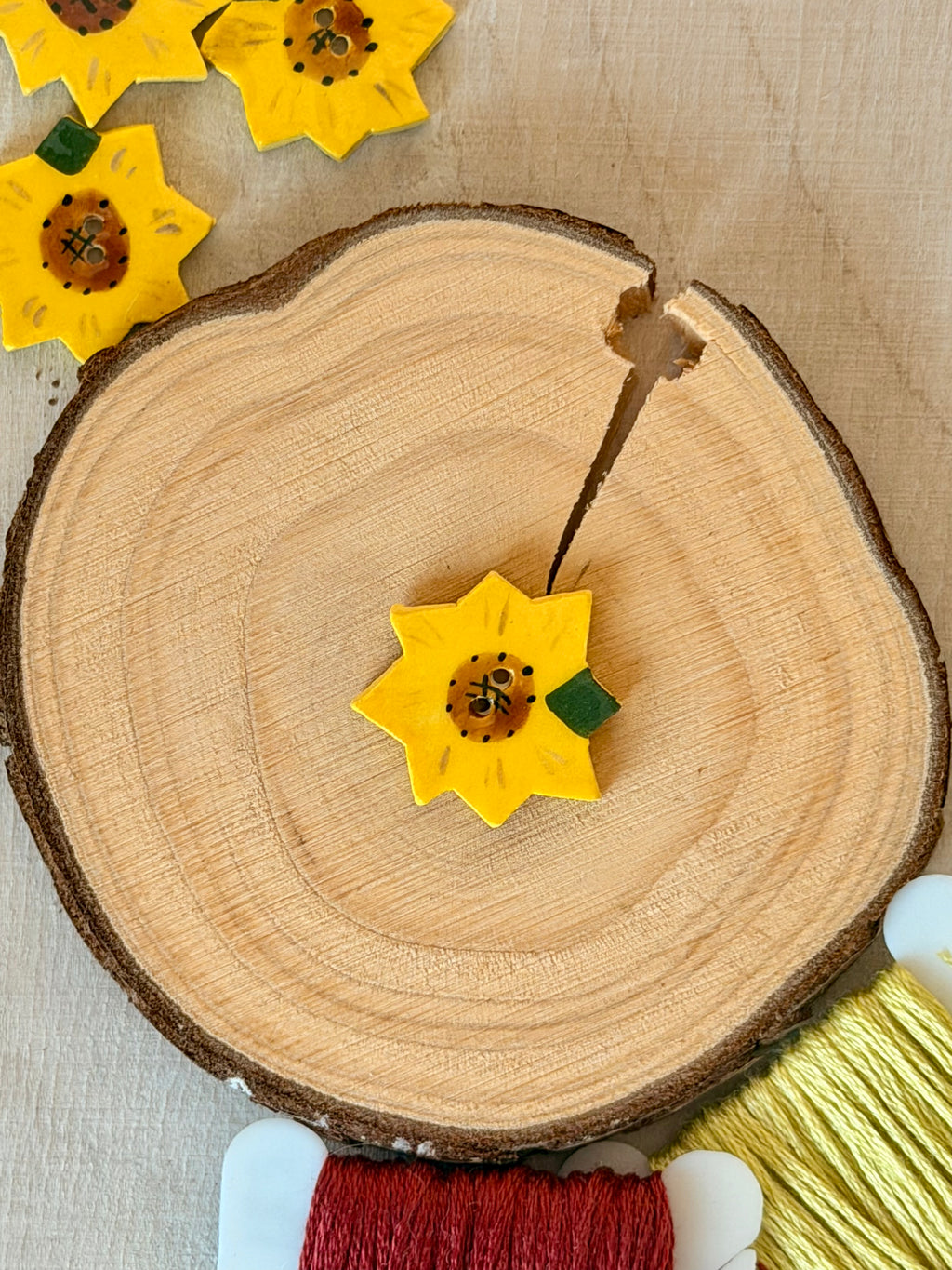 Handmade Ceramic Button for Cross Stitch – Sunflower Small