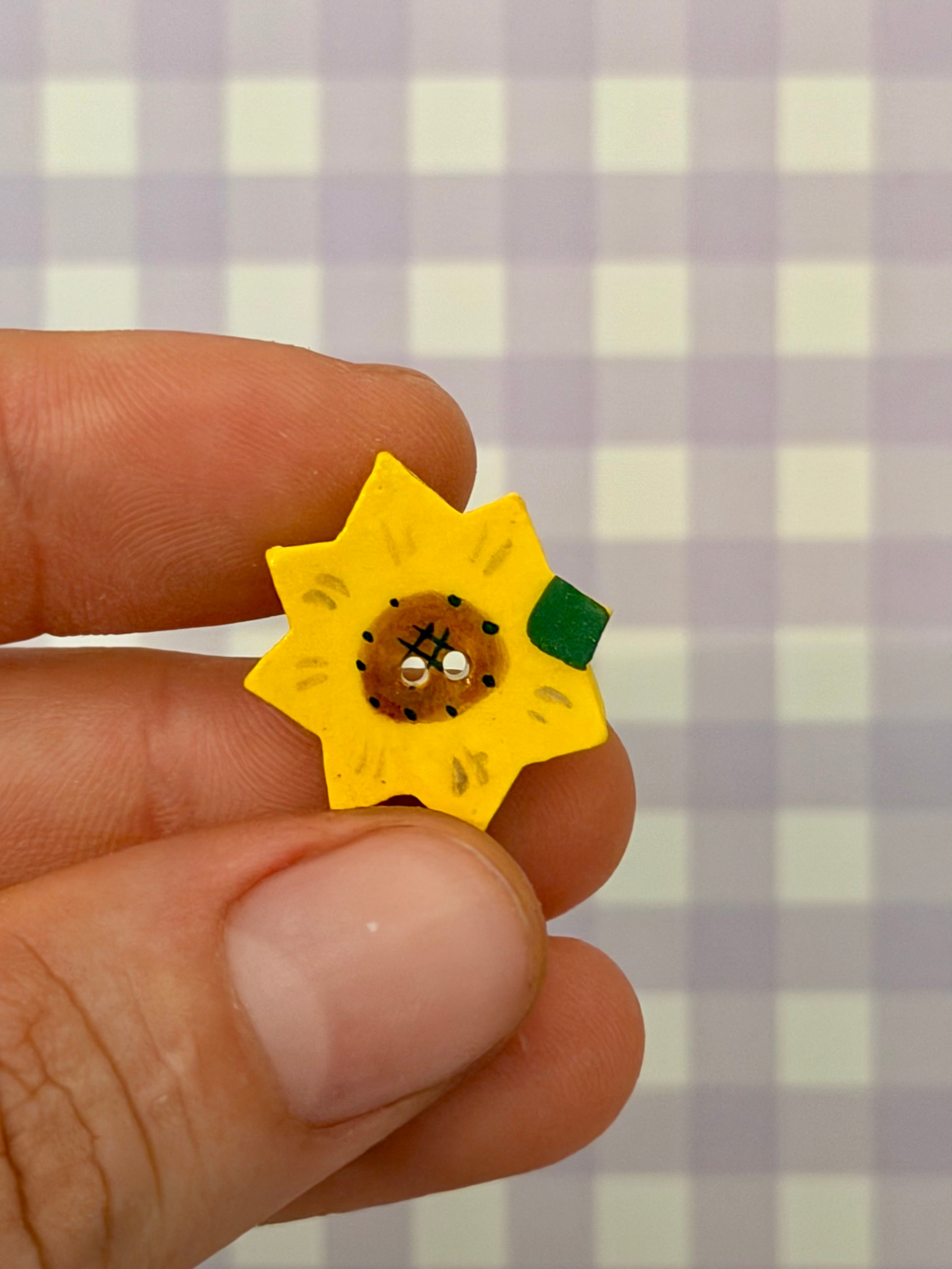 Handmade Ceramic Button for Cross Stitch – Sunflower Small