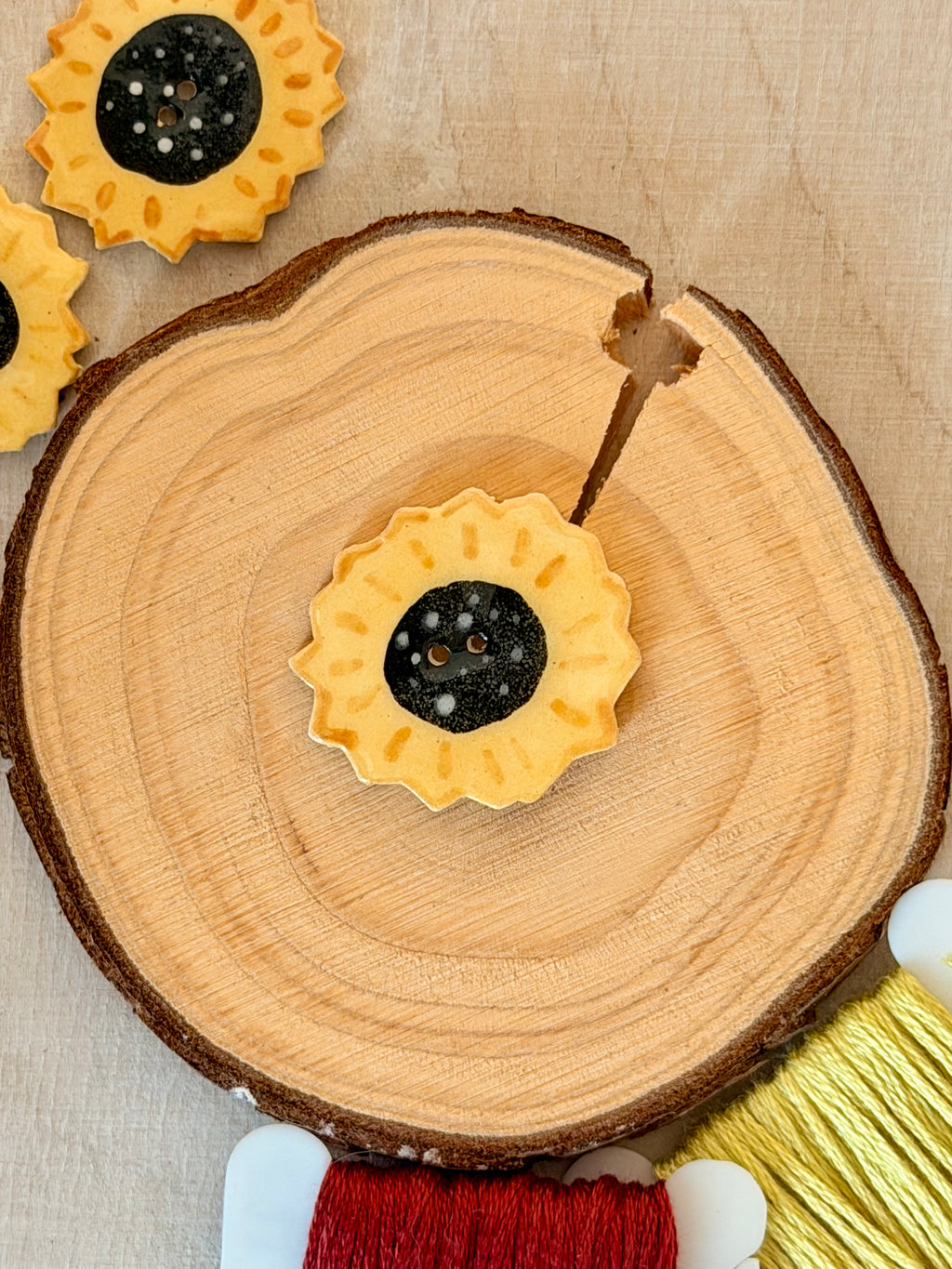 Handmade Ceramic Button for Cross Stitch – Sunflower Big