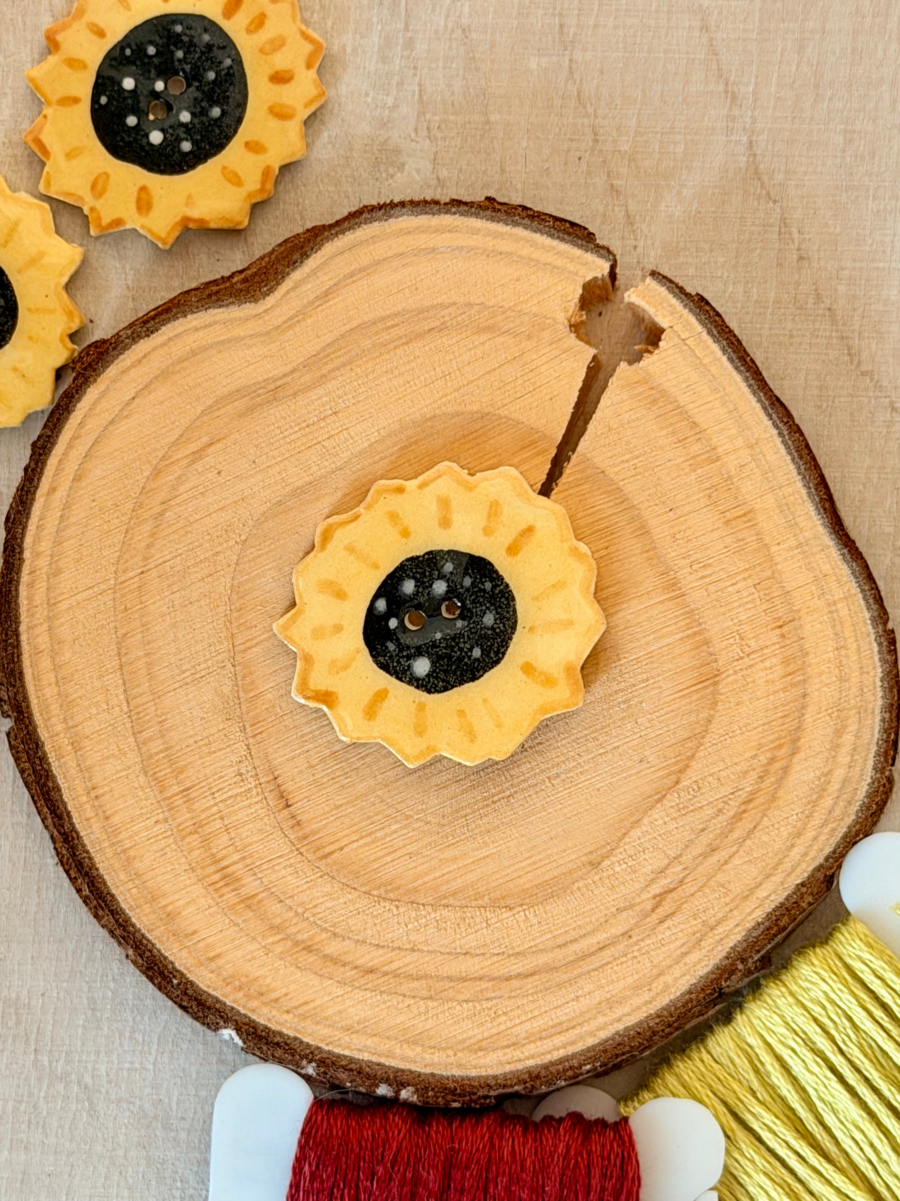Handmade Ceramic Button for Cross Stitch – Sunflower Big