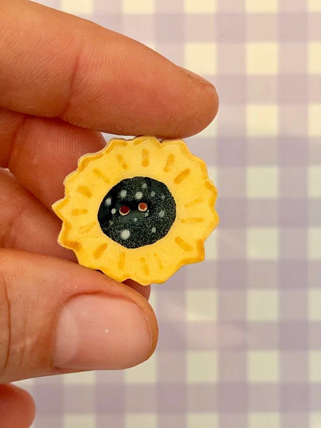 Handmade Ceramic Button for Cross Stitch – Sunflower Big