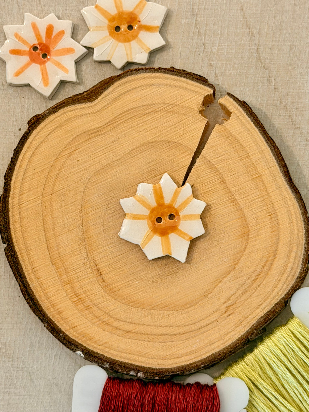 Handmade Ceramic Button for Cross Stitch – Sun