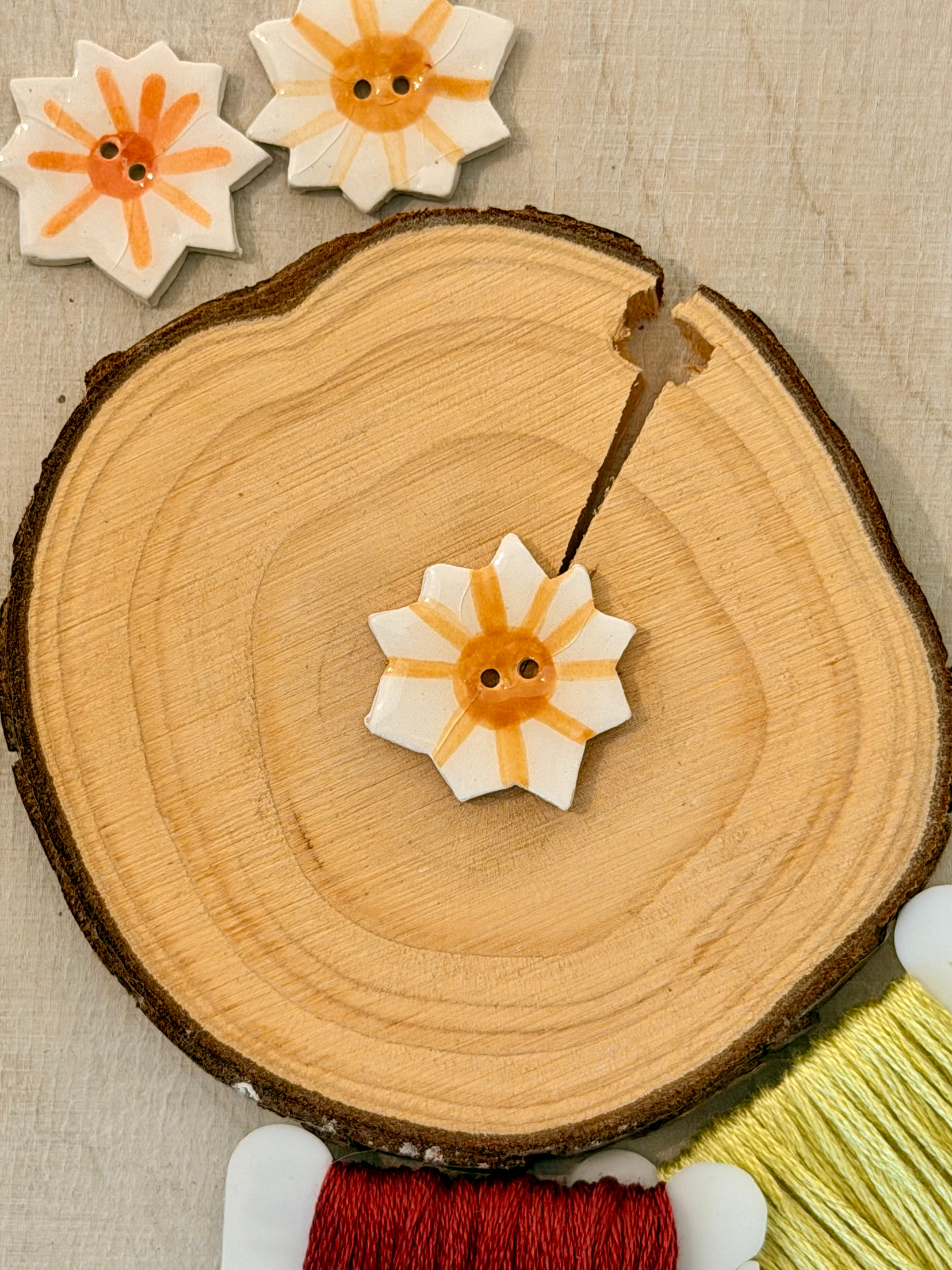 Handmade Ceramic Button for Cross Stitch – Sun