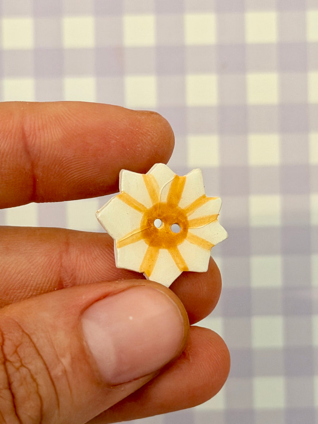 Handmade Ceramic Button for Cross Stitch – Sun