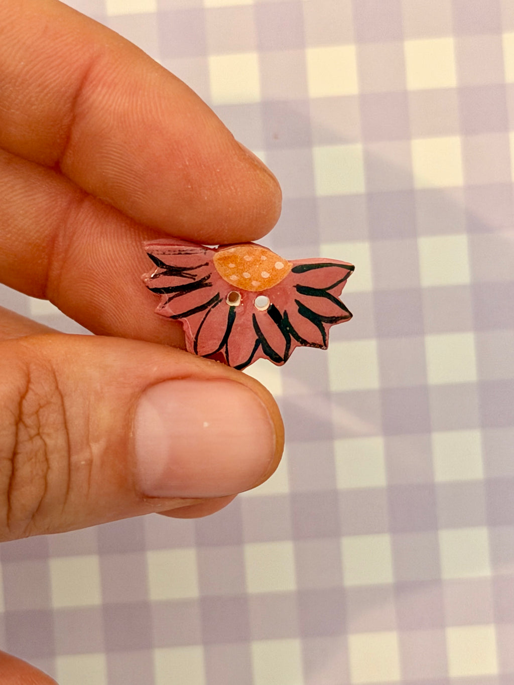 Handmade Ceramic Button for Cross Stitch – Red Camellia