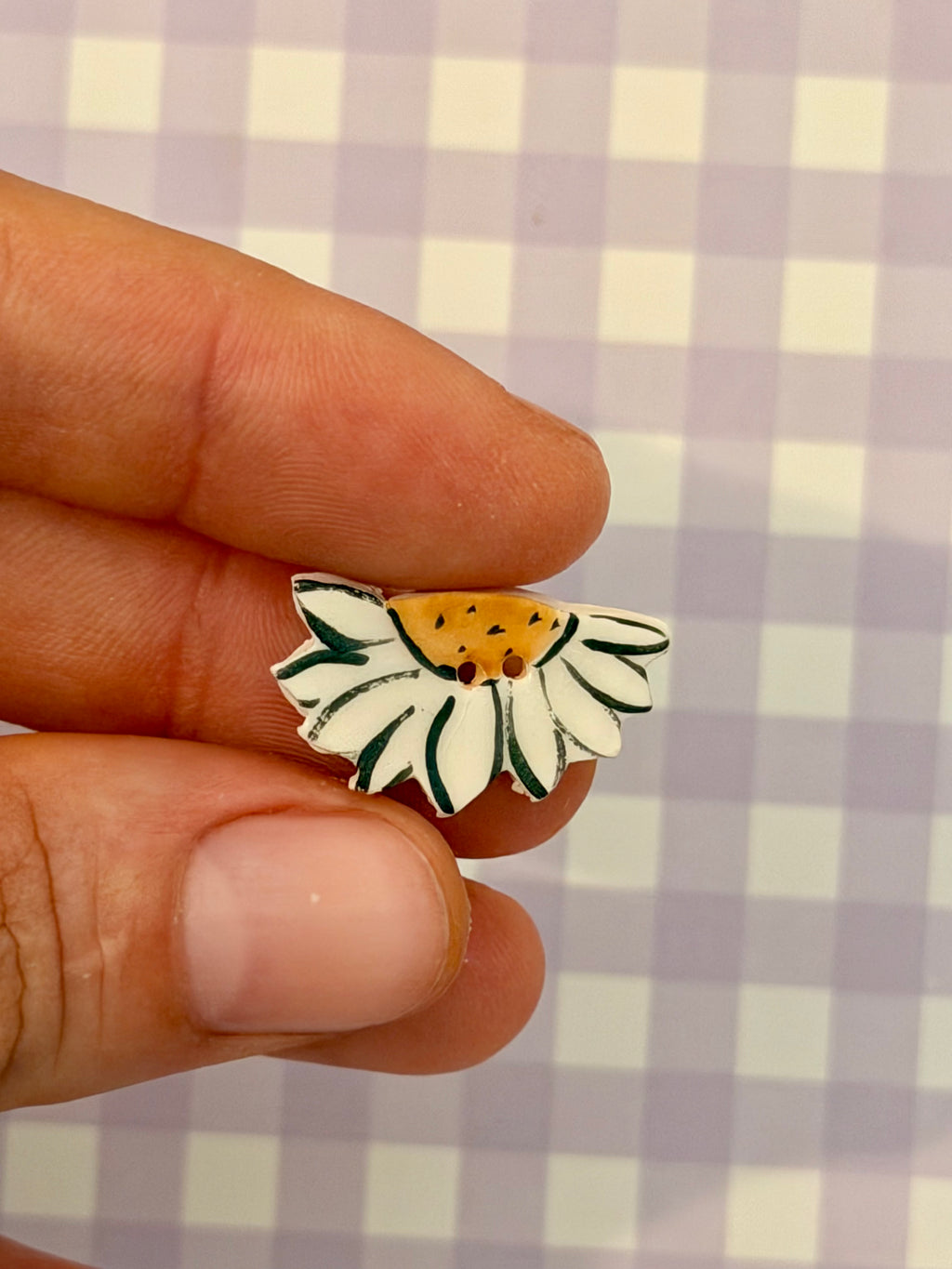Handmade Ceramic Button for Cross Stitch – White Camellia