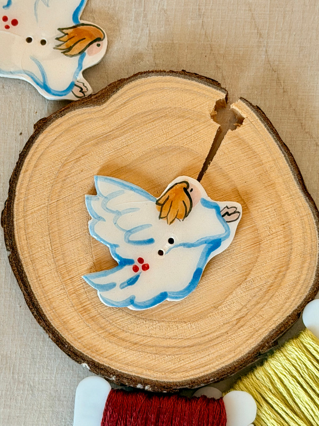 Handmade Ceramic Button for Cross Stitch – Angel #1
