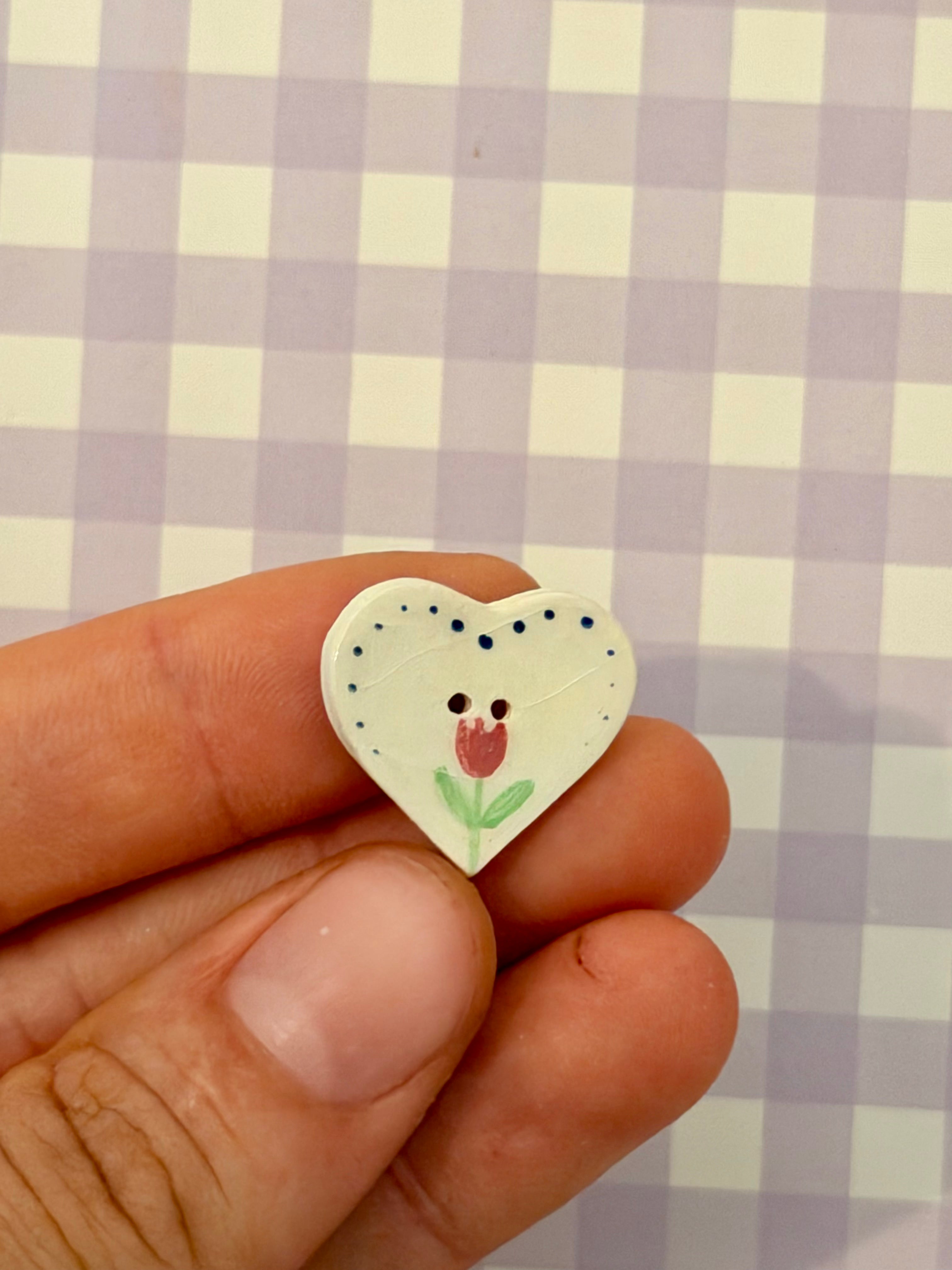 Handmade Ceramic Button for Cross Stitch – Heart with Dots