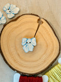 Handmade Ceramic Button for Cross Stitch – Blue Bow
