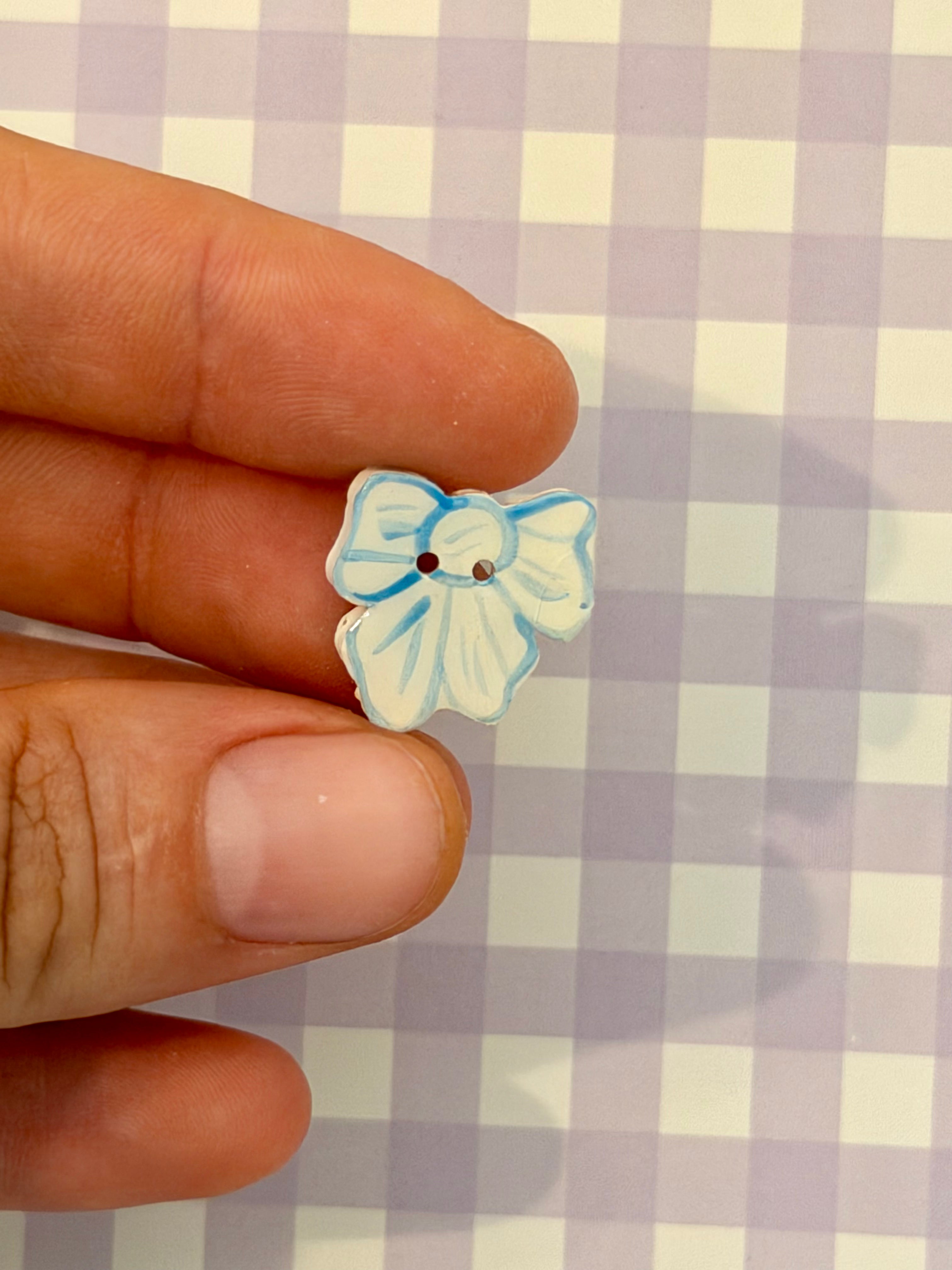 Handmade Ceramic Button for Cross Stitch – Blue Bow