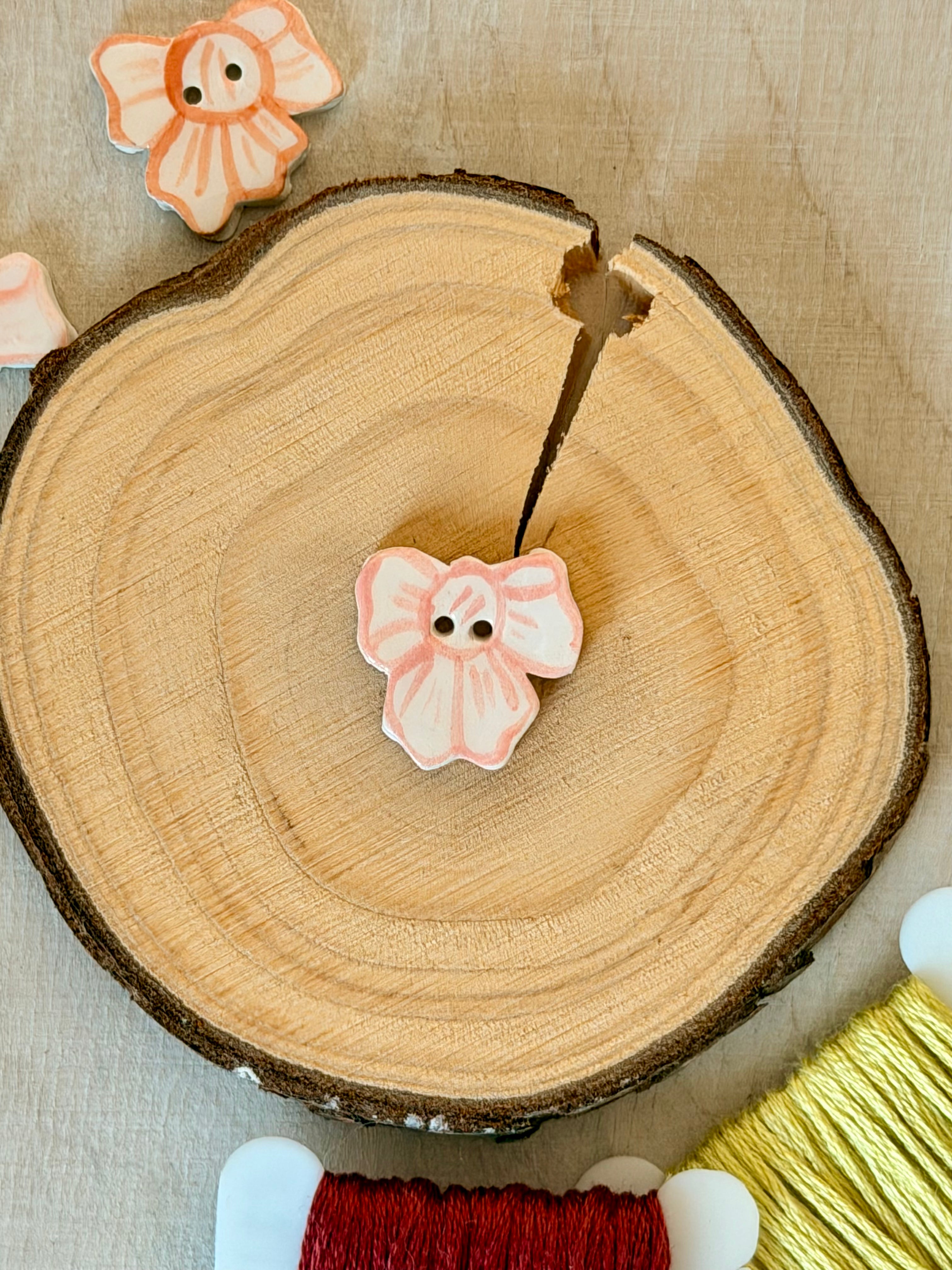 Handmade Ceramic Button for Cross Stitch – Pink Bow