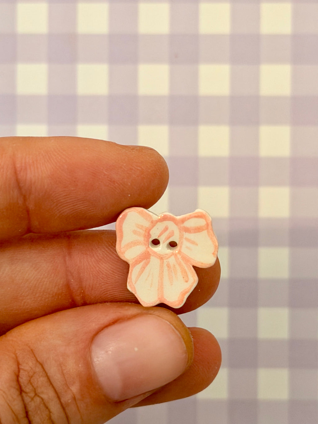 Handmade Ceramic Button for Cross Stitch – Pink Bow