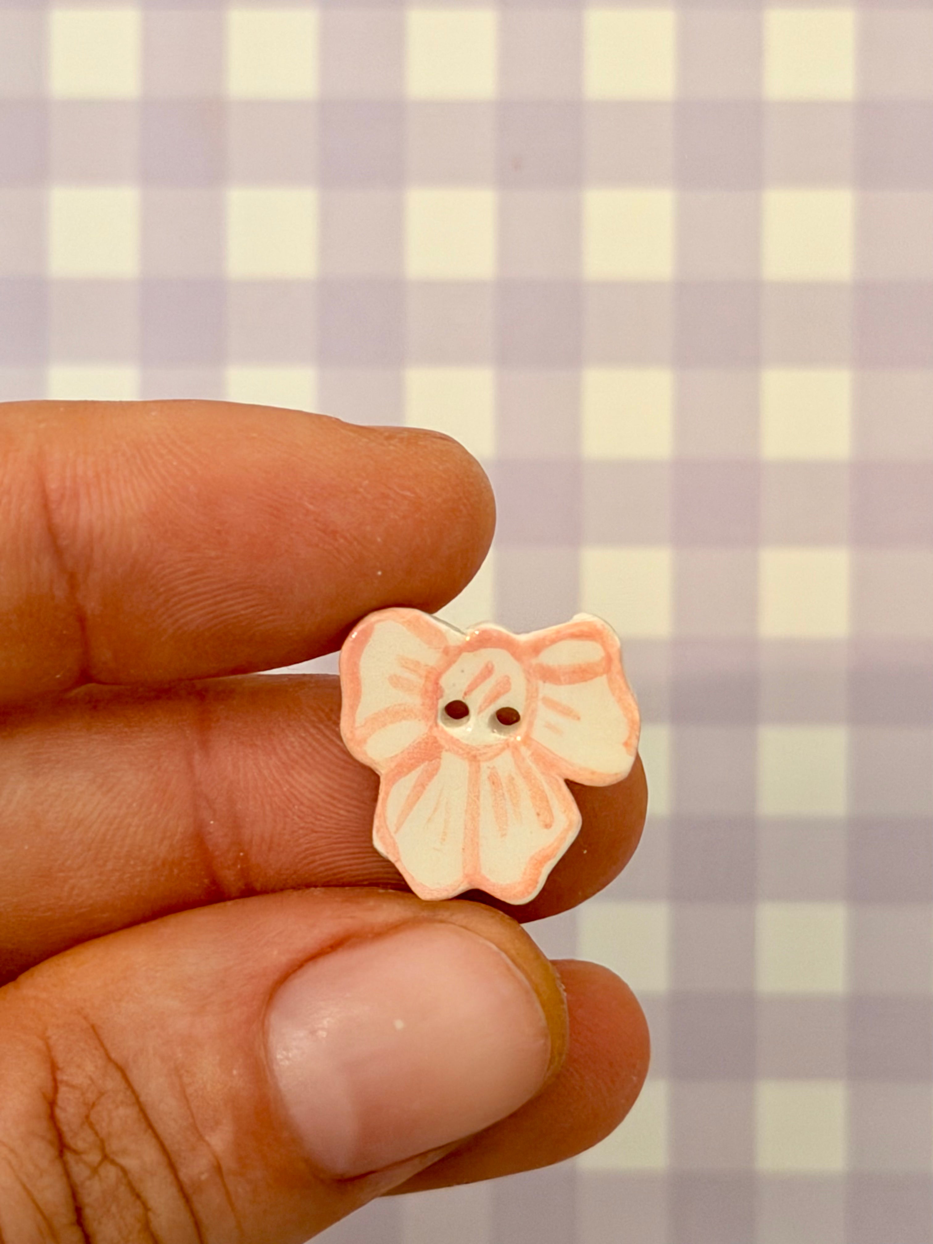 Handmade Ceramic Button for Cross Stitch – Pink Bow
