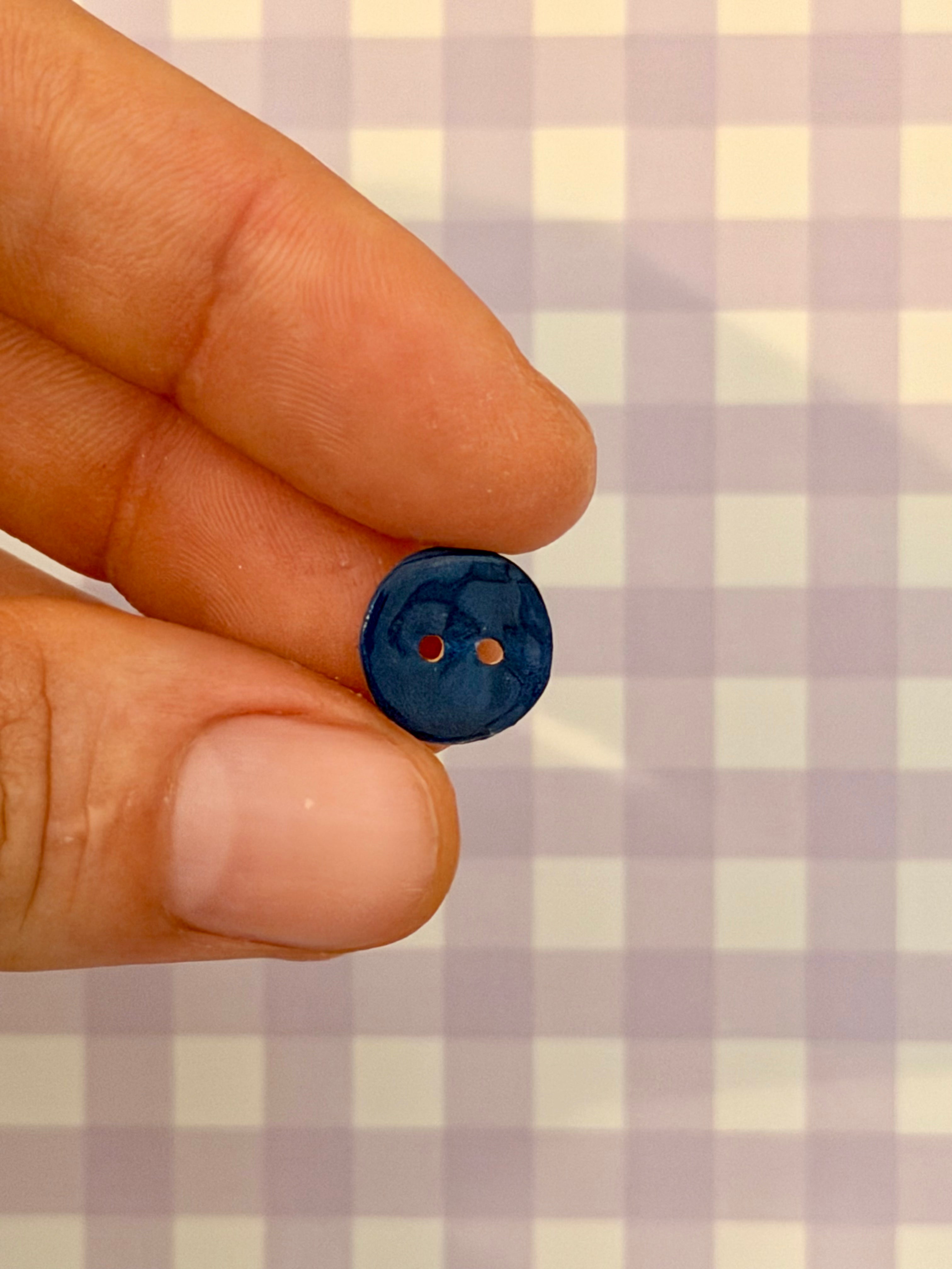 Handmade Ceramic Button for Cross Stitch – Dark Blue Round