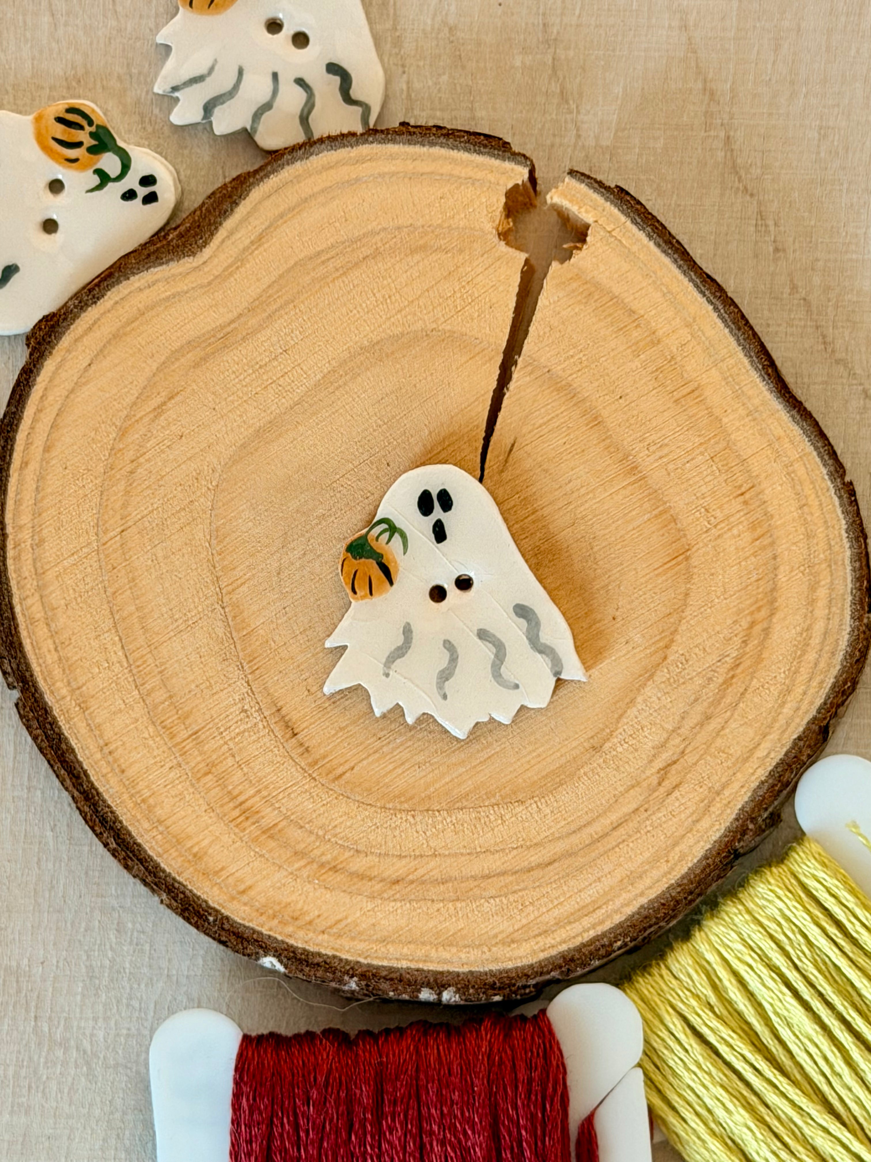 Handmade Ceramic Button for Cross Stitch – Ghost #1