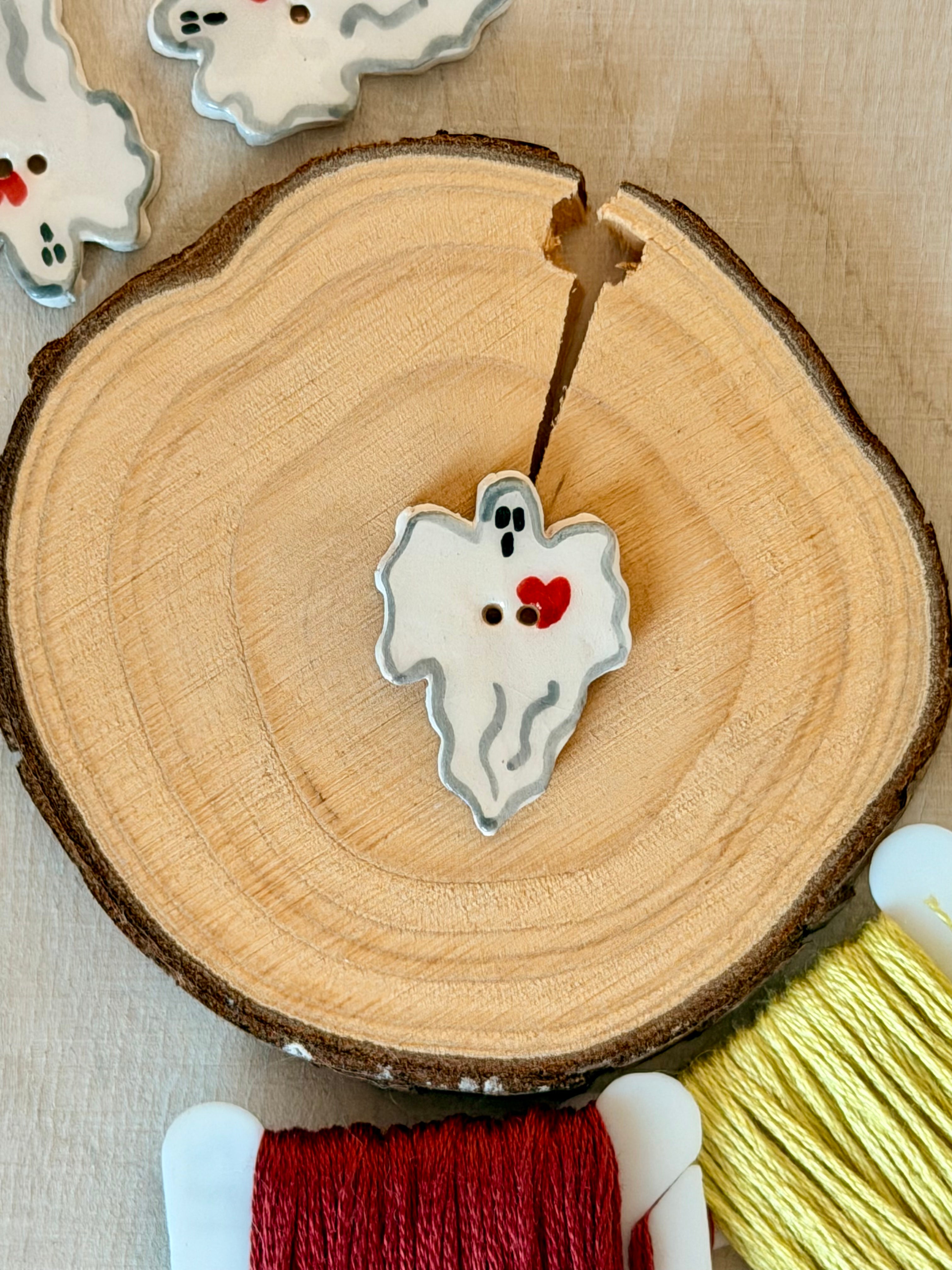 Handmade Ceramic Button for Cross Stitch – Ghost #3