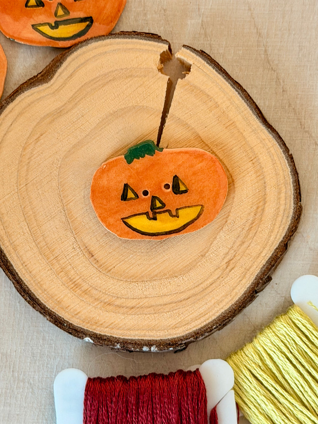 Handmade Ceramic Button for Cross Stitch – Pumpkin #1