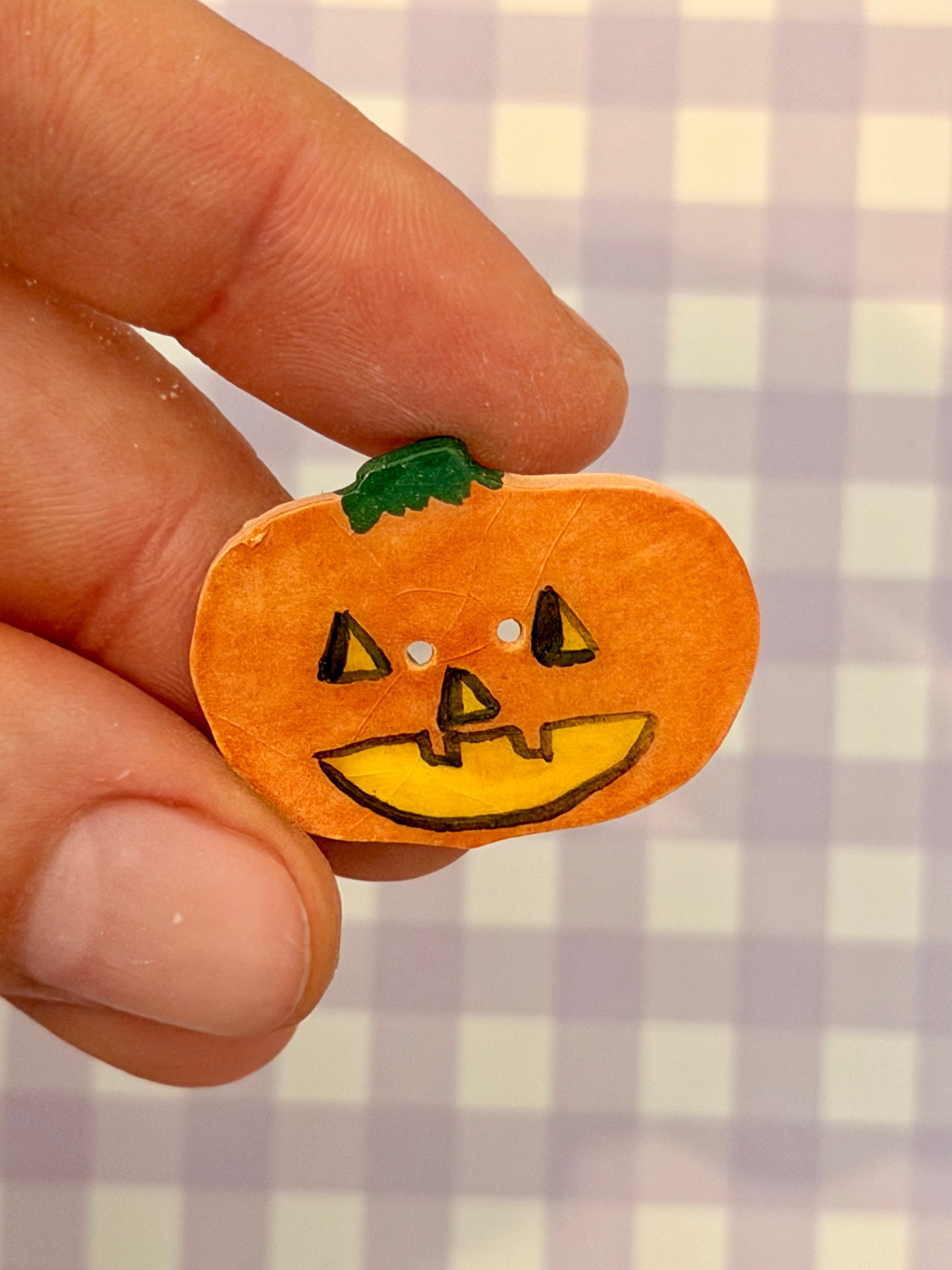 Handmade Ceramic Button for Cross Stitch – Pumpkin #1