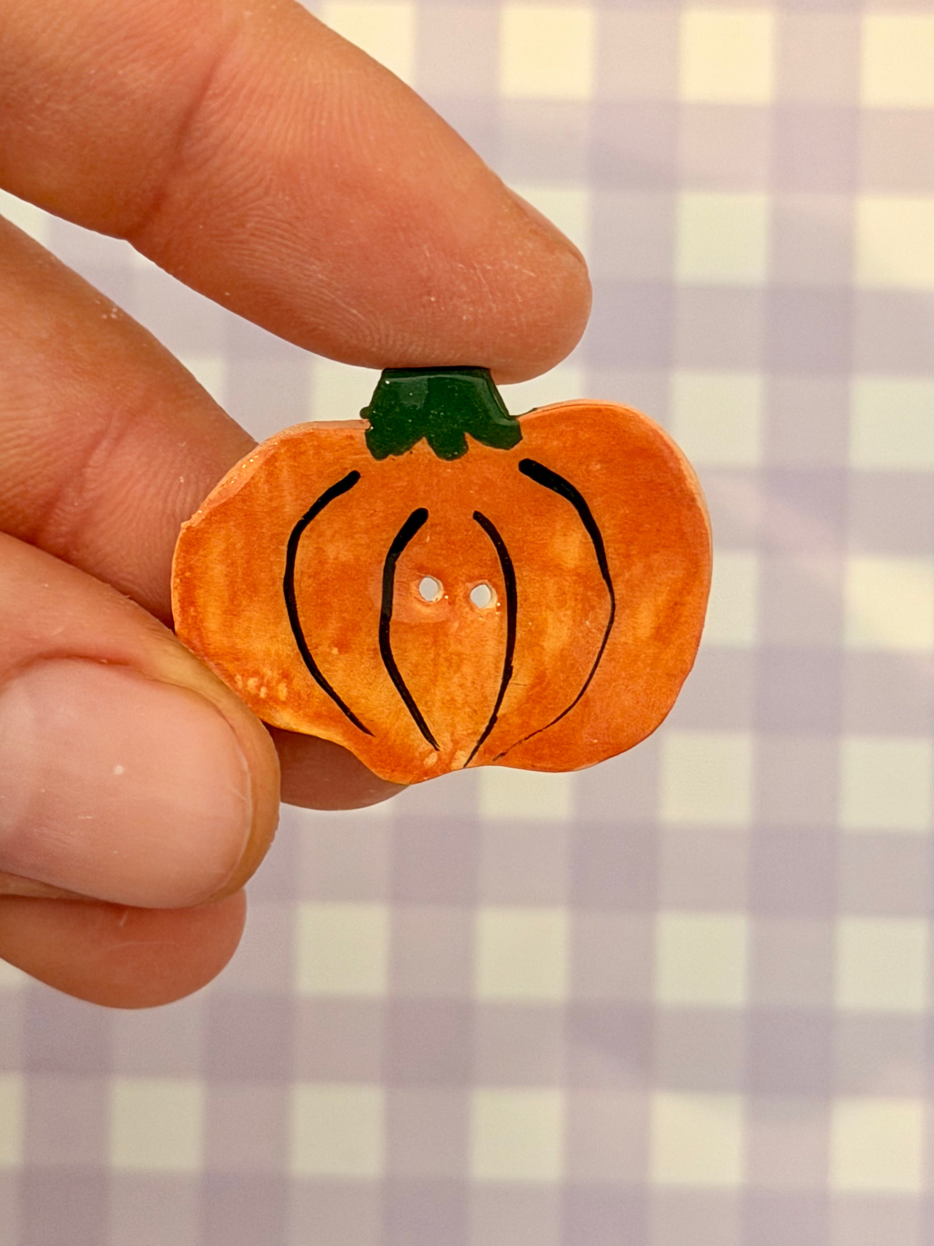 Handmade Ceramic Button for Cross Stitch – Pumpkin #2