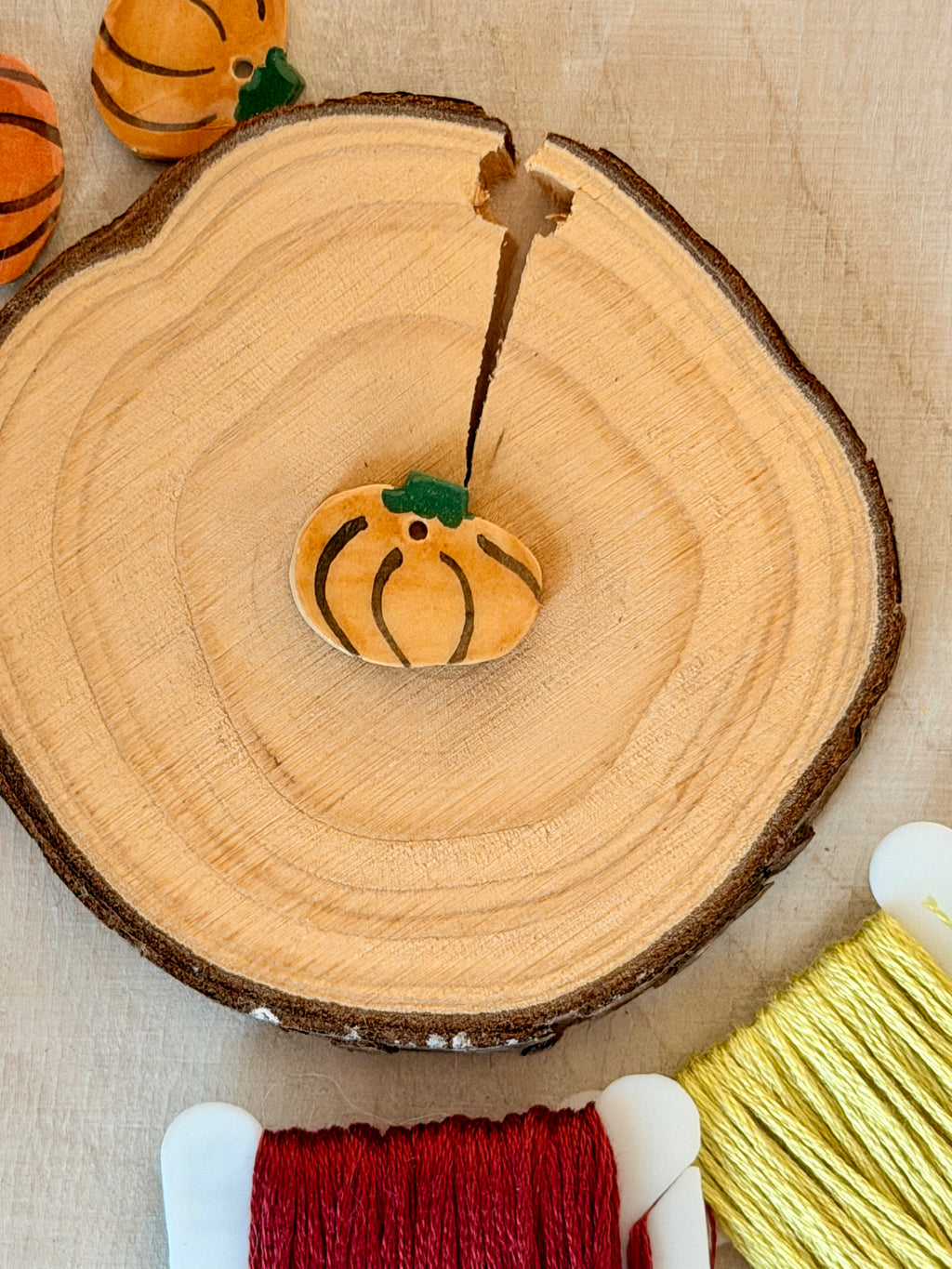 Handmade Ceramic Button for Cross Stitch – Pumpkin Small