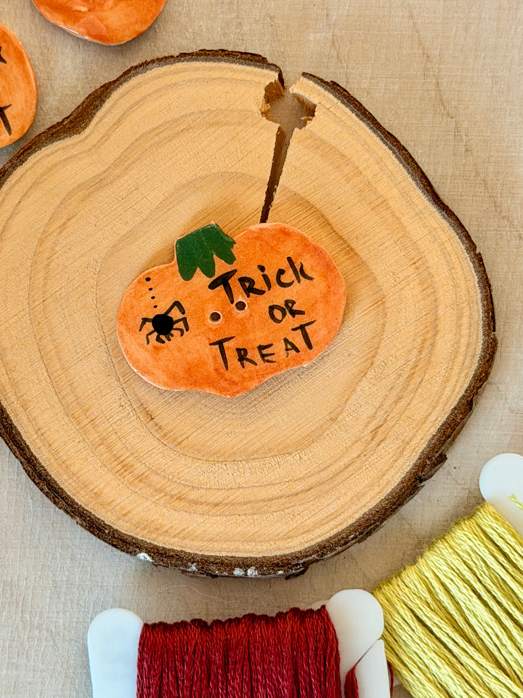 Handmade Ceramic Button for Cross Stitch – Pumpkin #3