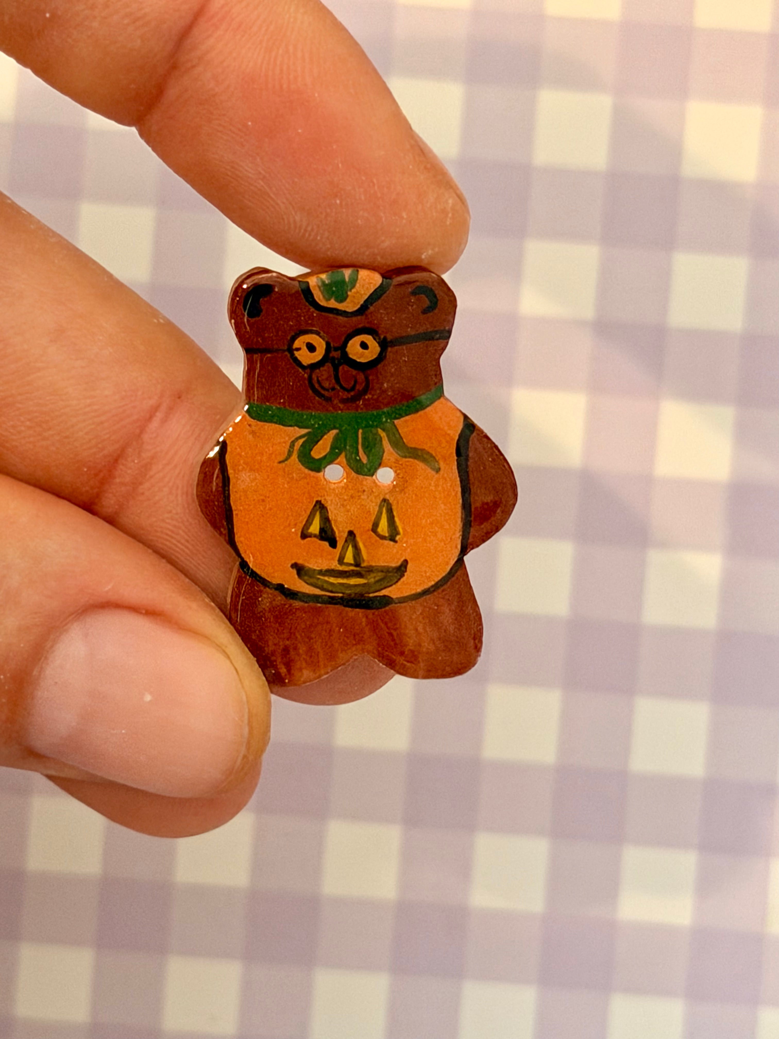 Handmade Ceramic Button for Cross Stitch – Pumpkin Bear