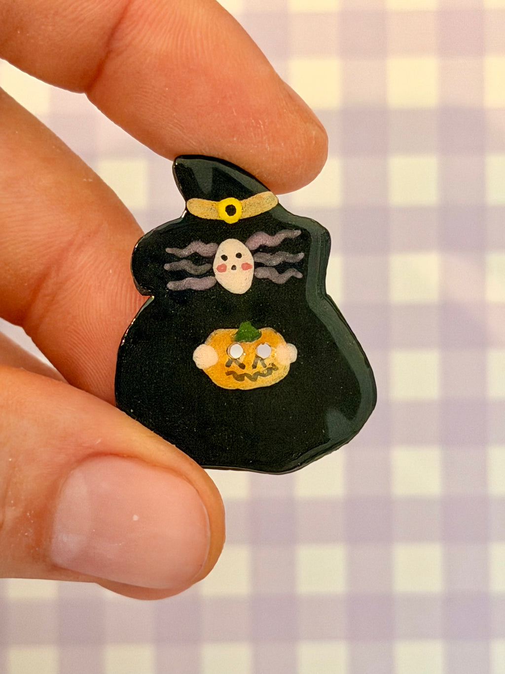 Handmade Ceramic Button for Cross Stitch – Witch