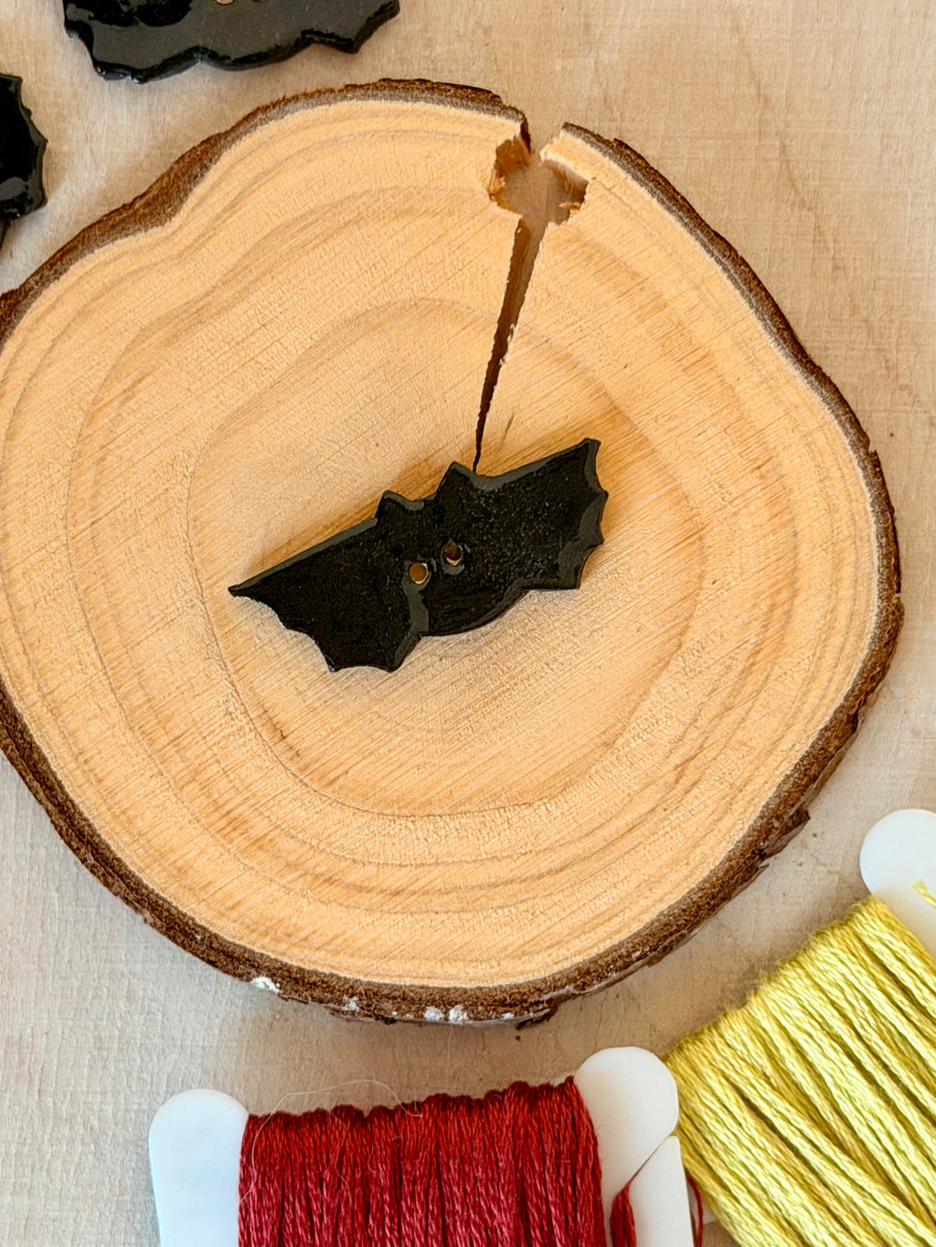 Handmade Ceramic Button for Cross Stitch – Bat