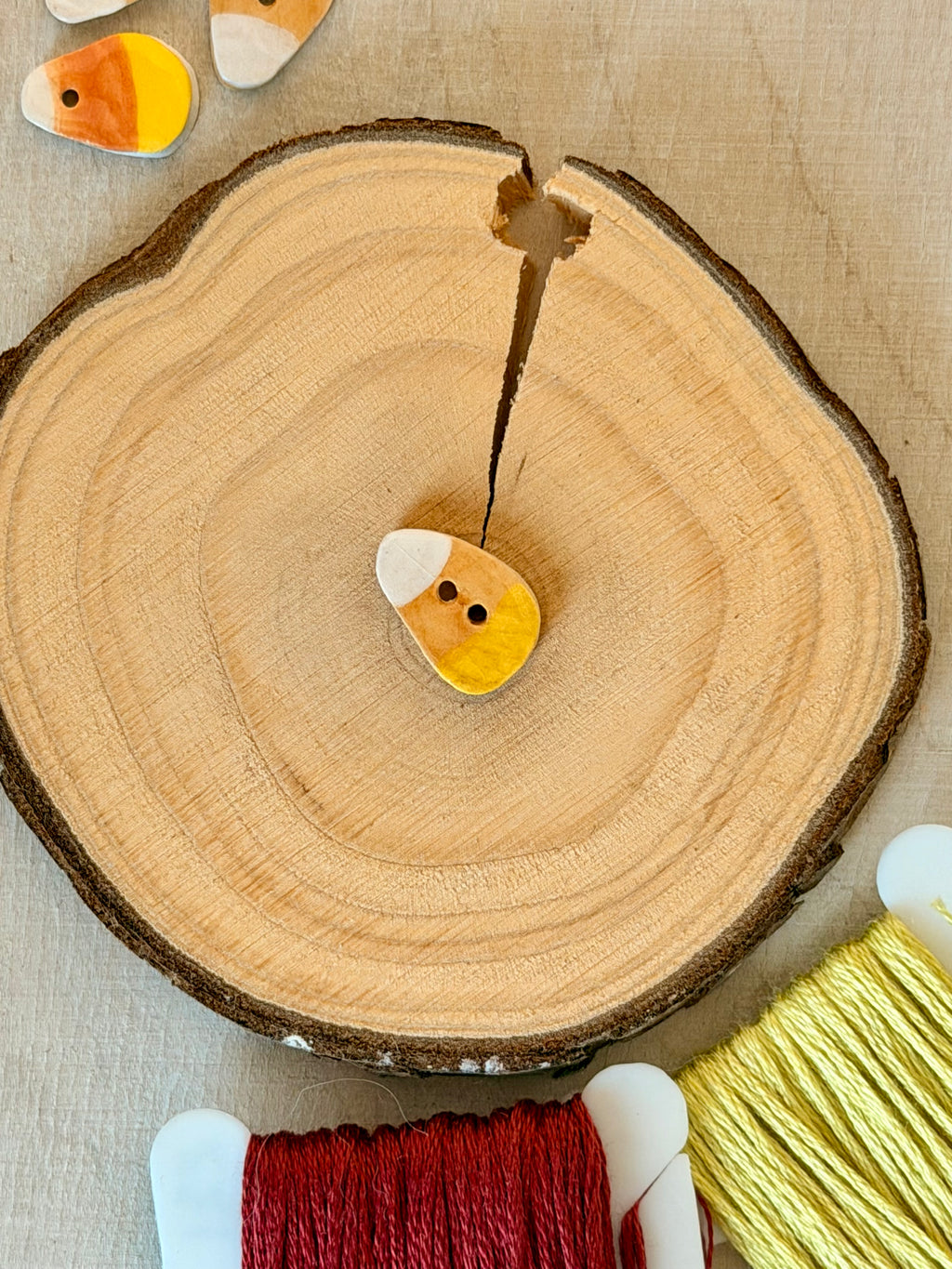 Handmade Ceramic Button for Cross Stitch – Caramel Corn
