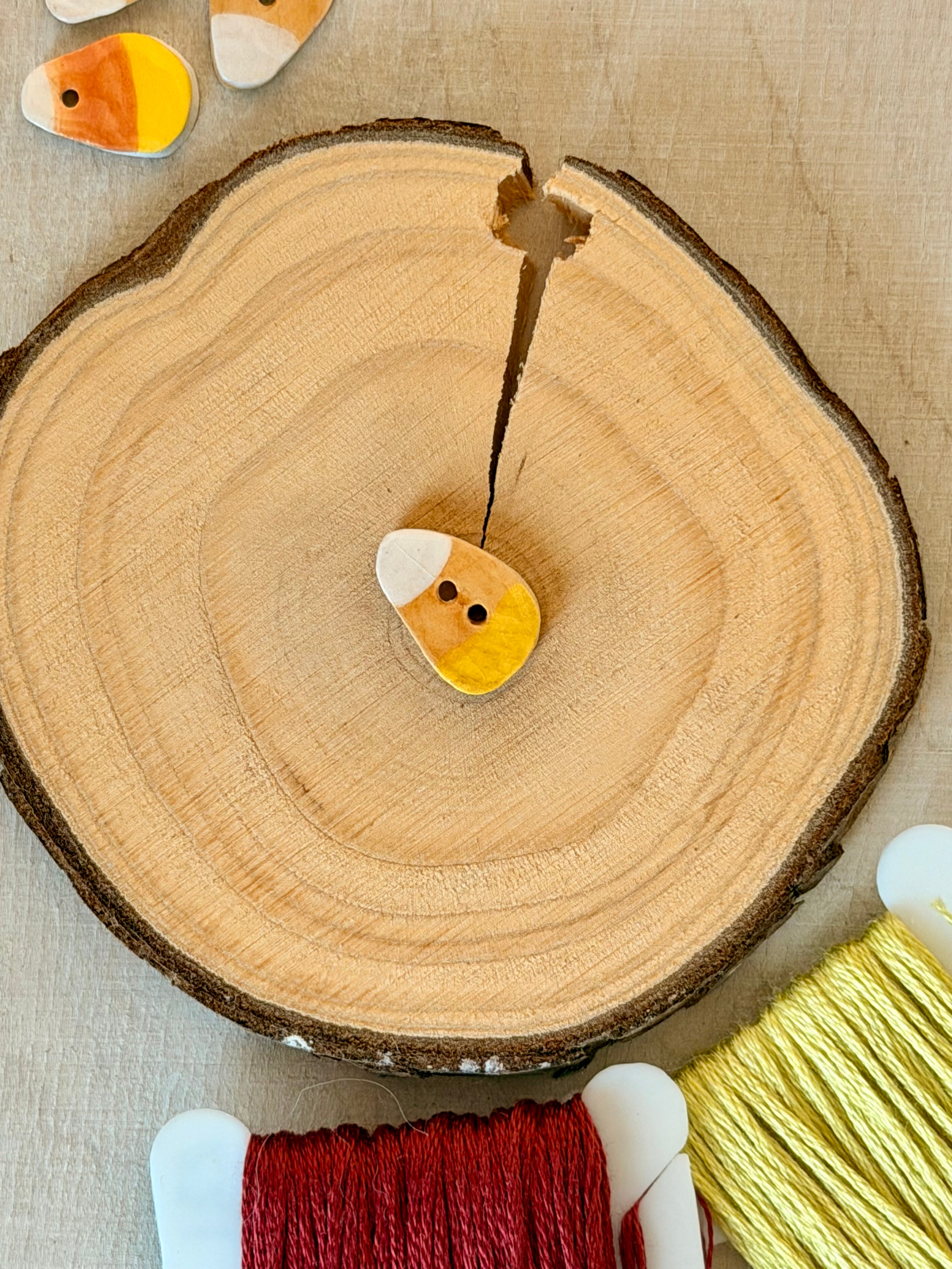 Handmade Ceramic Button for Cross Stitch – Caramel Corn