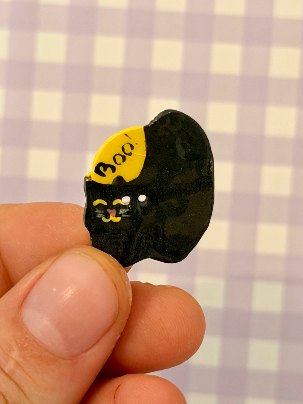 Handmade Ceramic Button for Cross Stitch – Black Cat #1