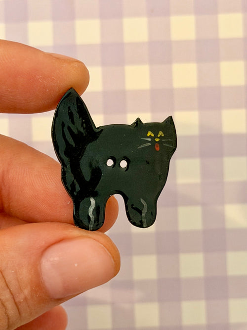 Handmade Ceramic Button for Cross Stitch – Black Cat #2