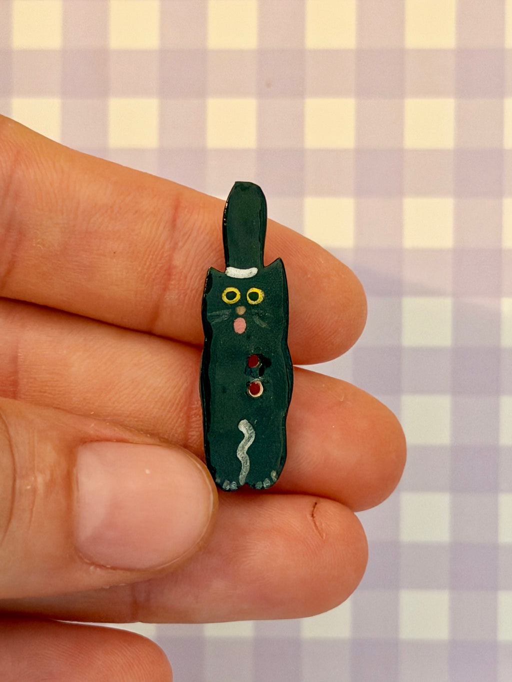 Handmade Ceramic Button for Cross Stitch – Black Cat #3