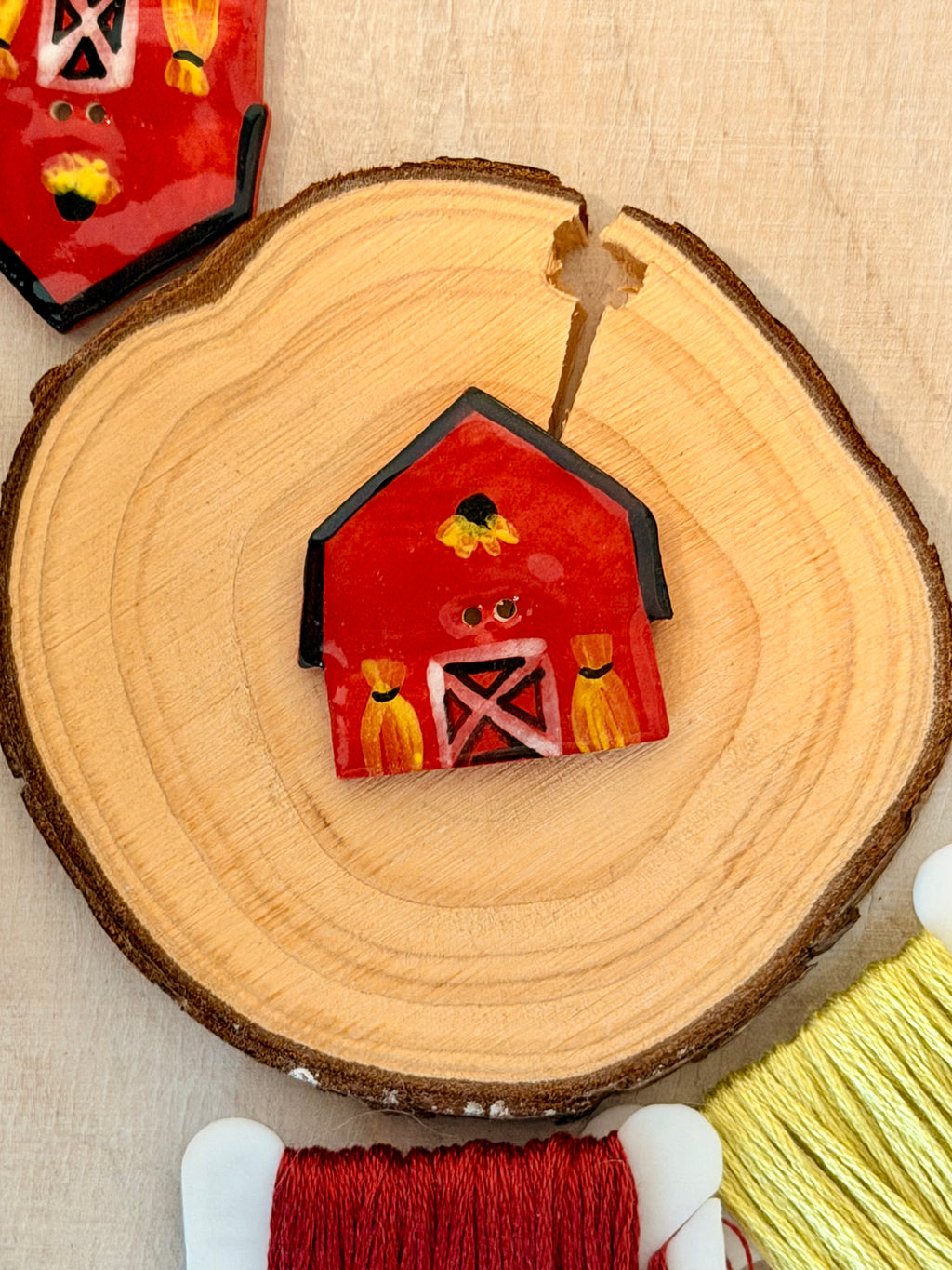 Handmade Ceramic Button for Cross Stitch – Barn