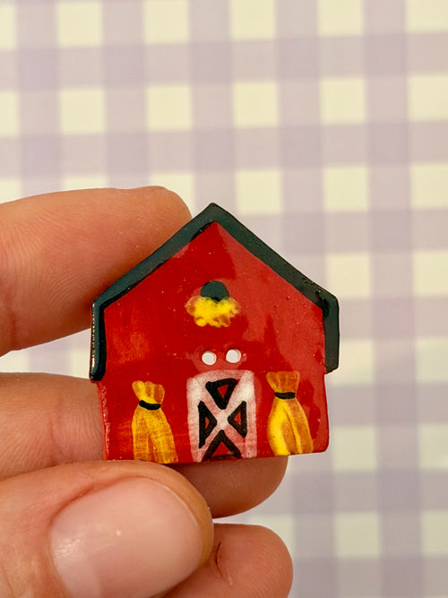 Handmade Ceramic Button for Cross Stitch – Barn