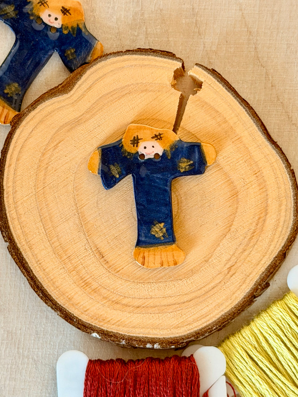 Handmade Ceramic Button for Cross Stitch – Scarecrow